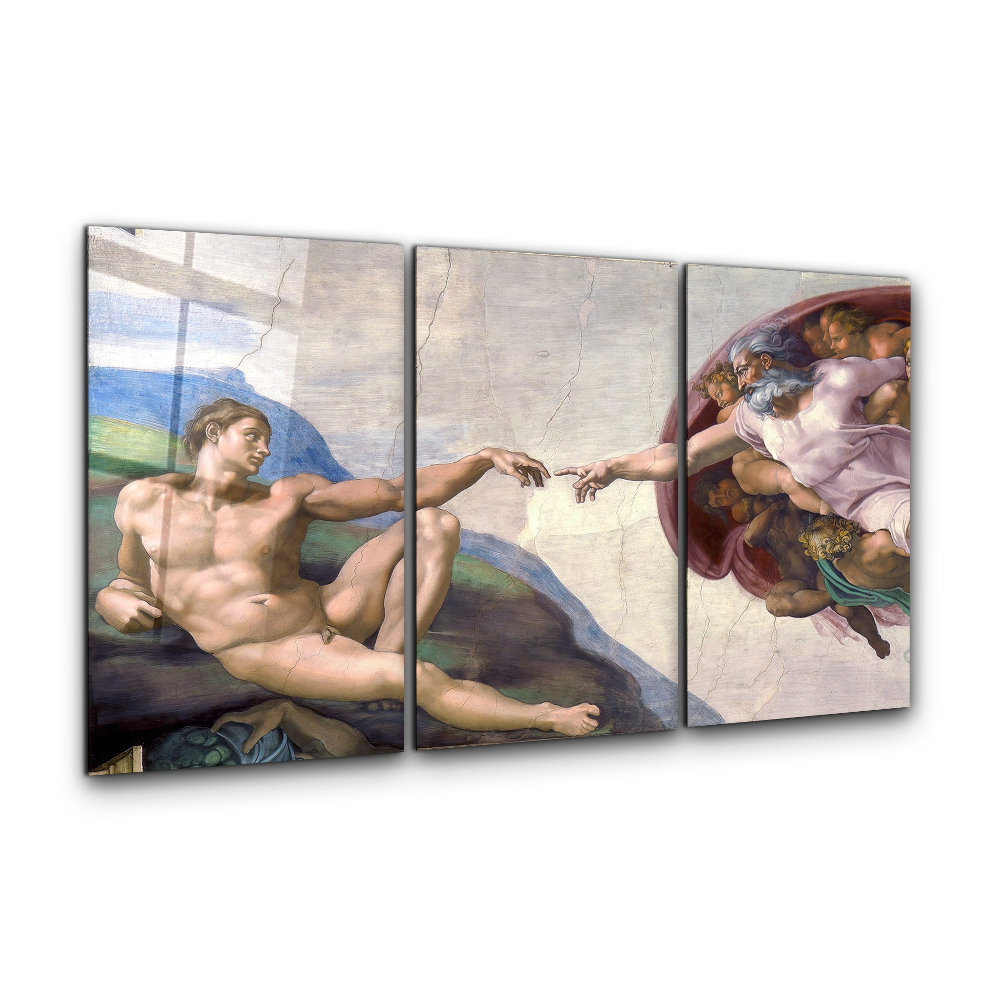 ・"Michelangelo - The Creation of Adam - Trio"・Glass Wall Art