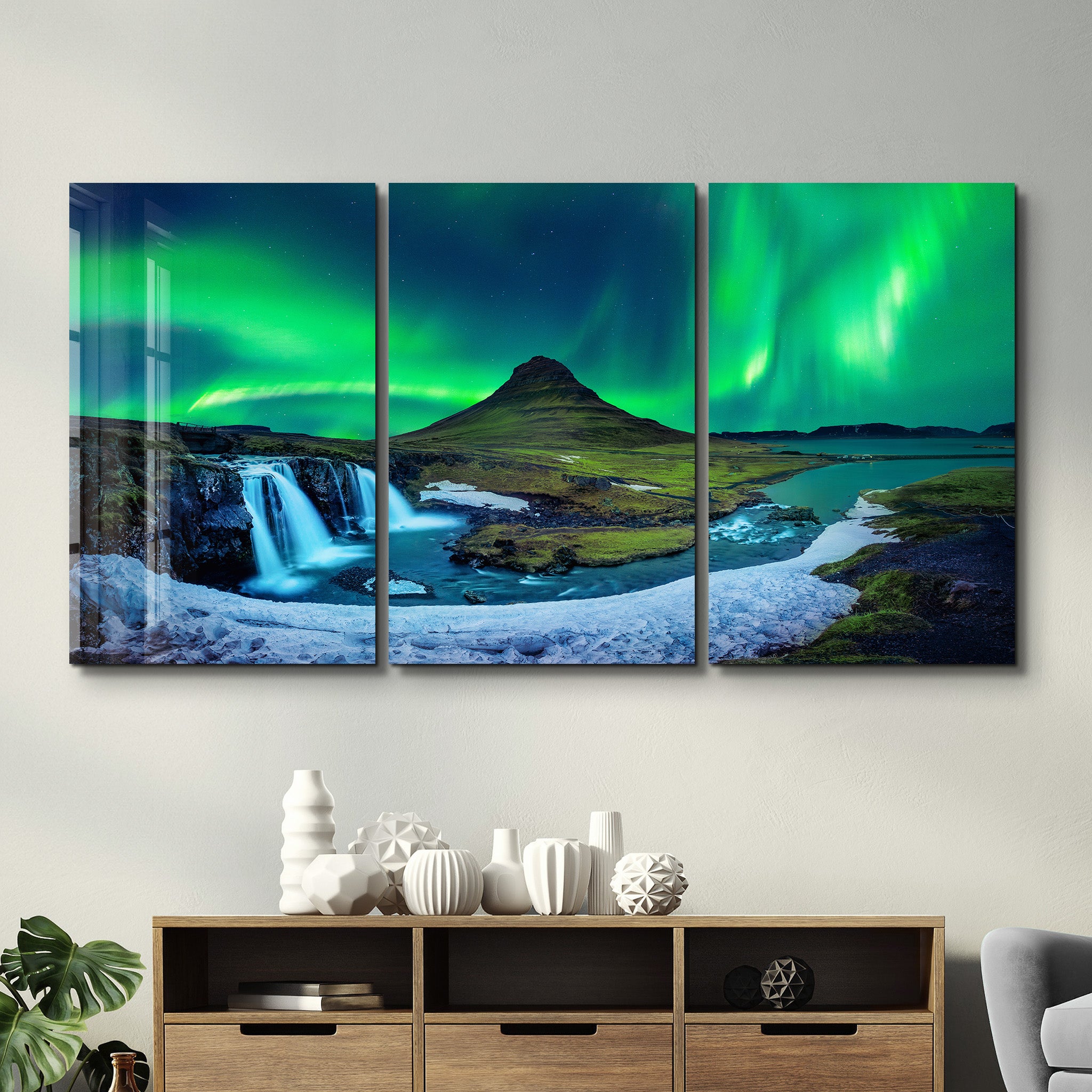 ・"Aurora Borealis - Northern Lights - Trio"・Glass Wall Art