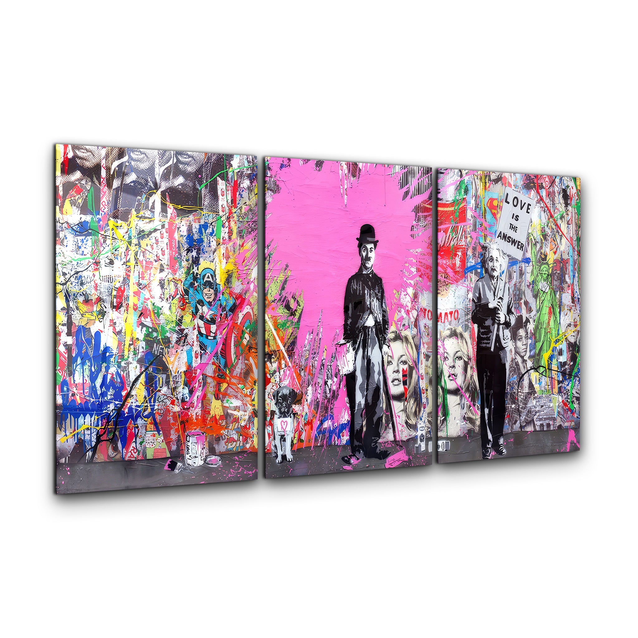 ・" BANKSY Pink Love - Trio"・ Décoration murale en verre