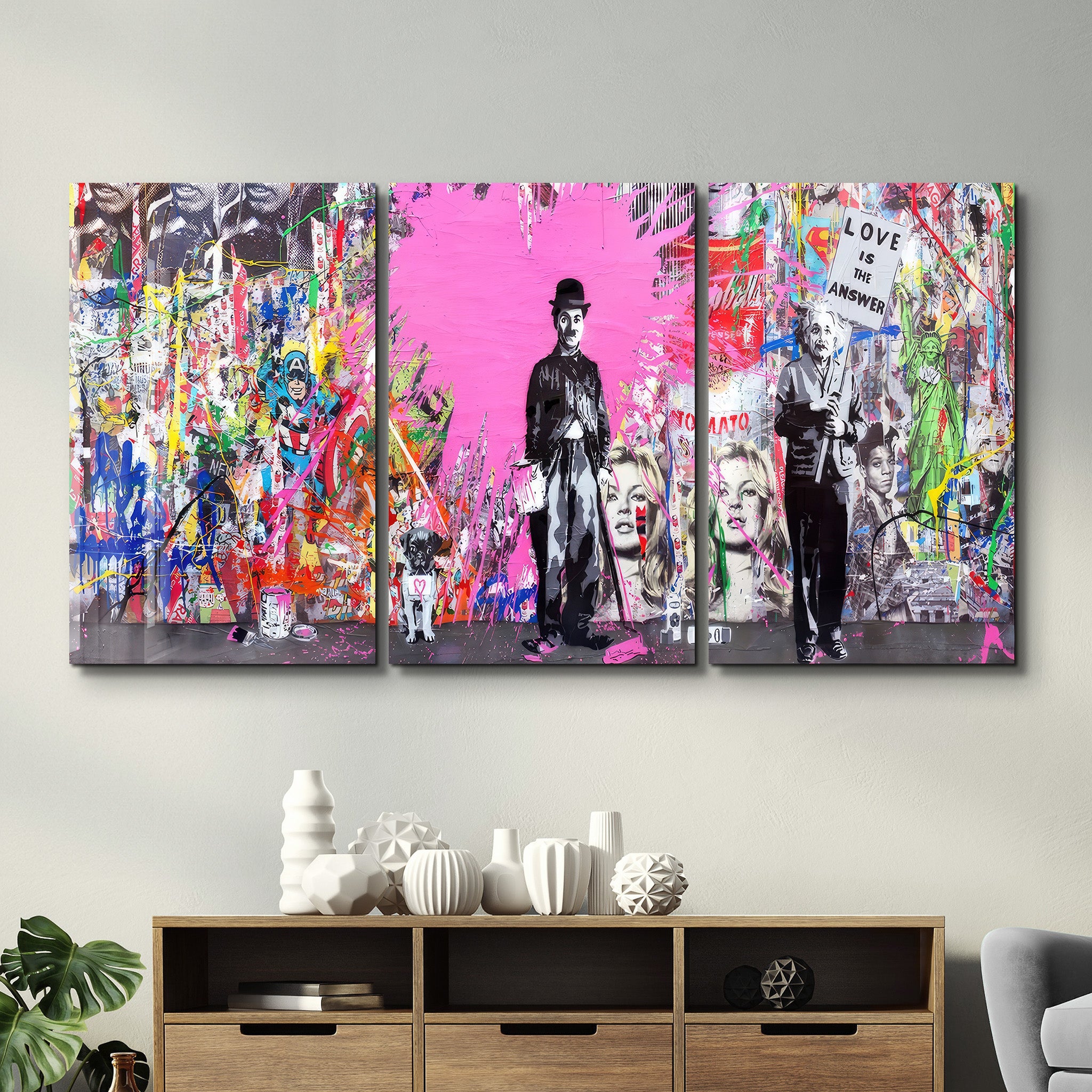 ・" BANKSY Pink Love - Trio"・<tc>Glasbild</tc>