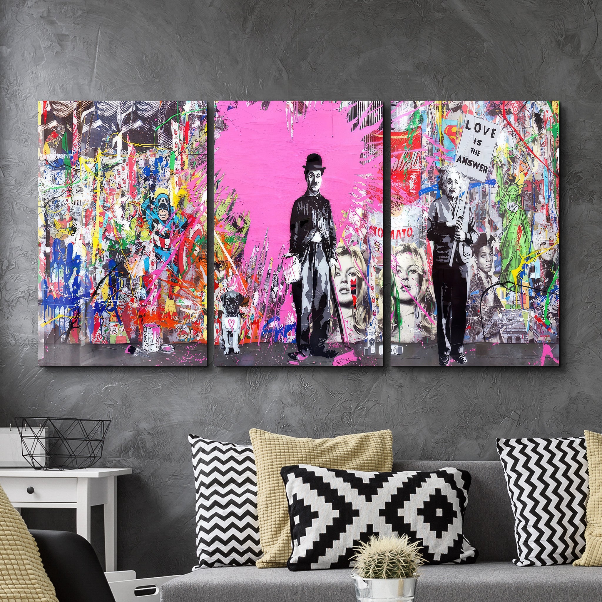 ・" BANKSY Pink Love - Trio"・<tc>Glasbild</tc>