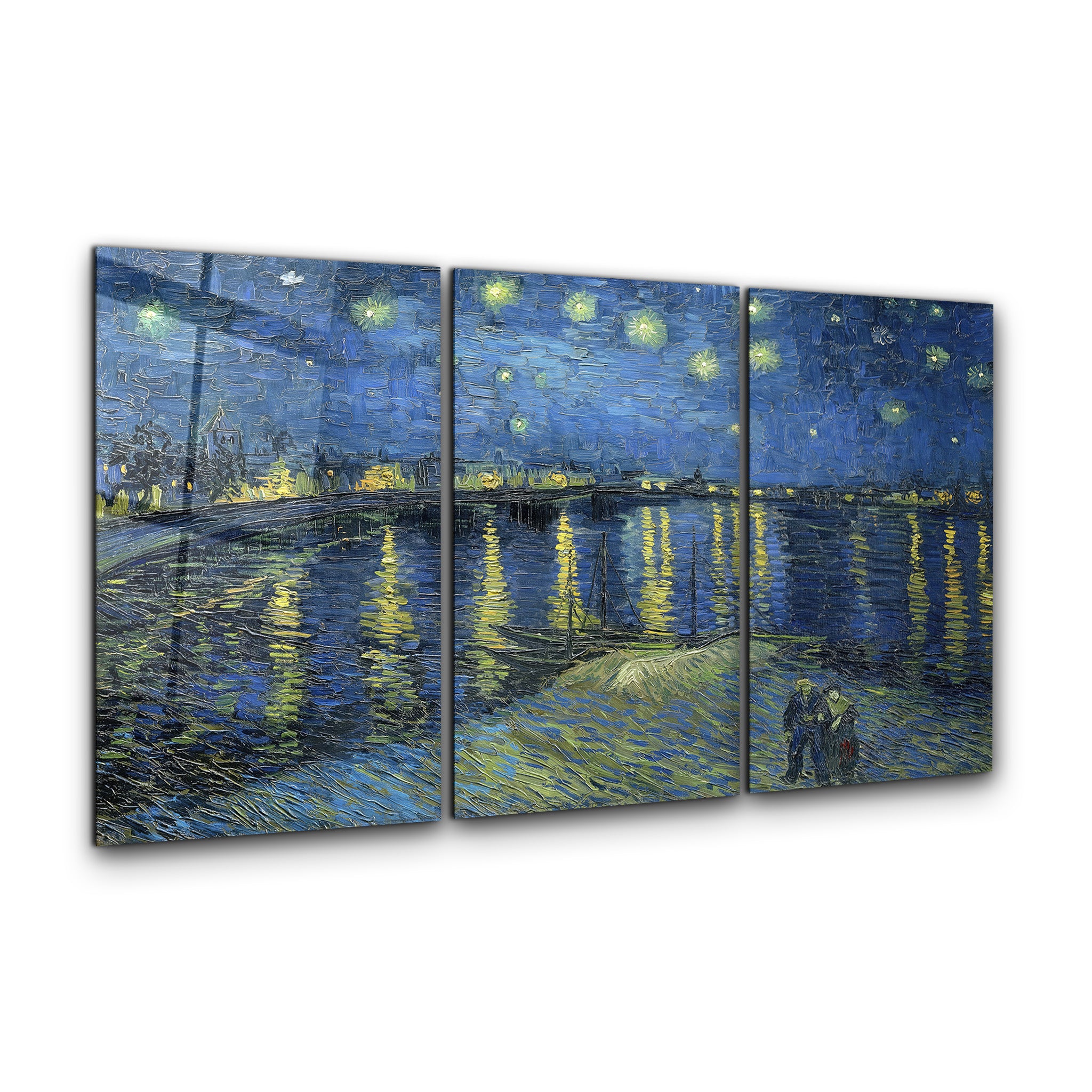 ・„Van Gogh Sternennacht über Rhône – Trio“・<tc>Glasbild</tc>