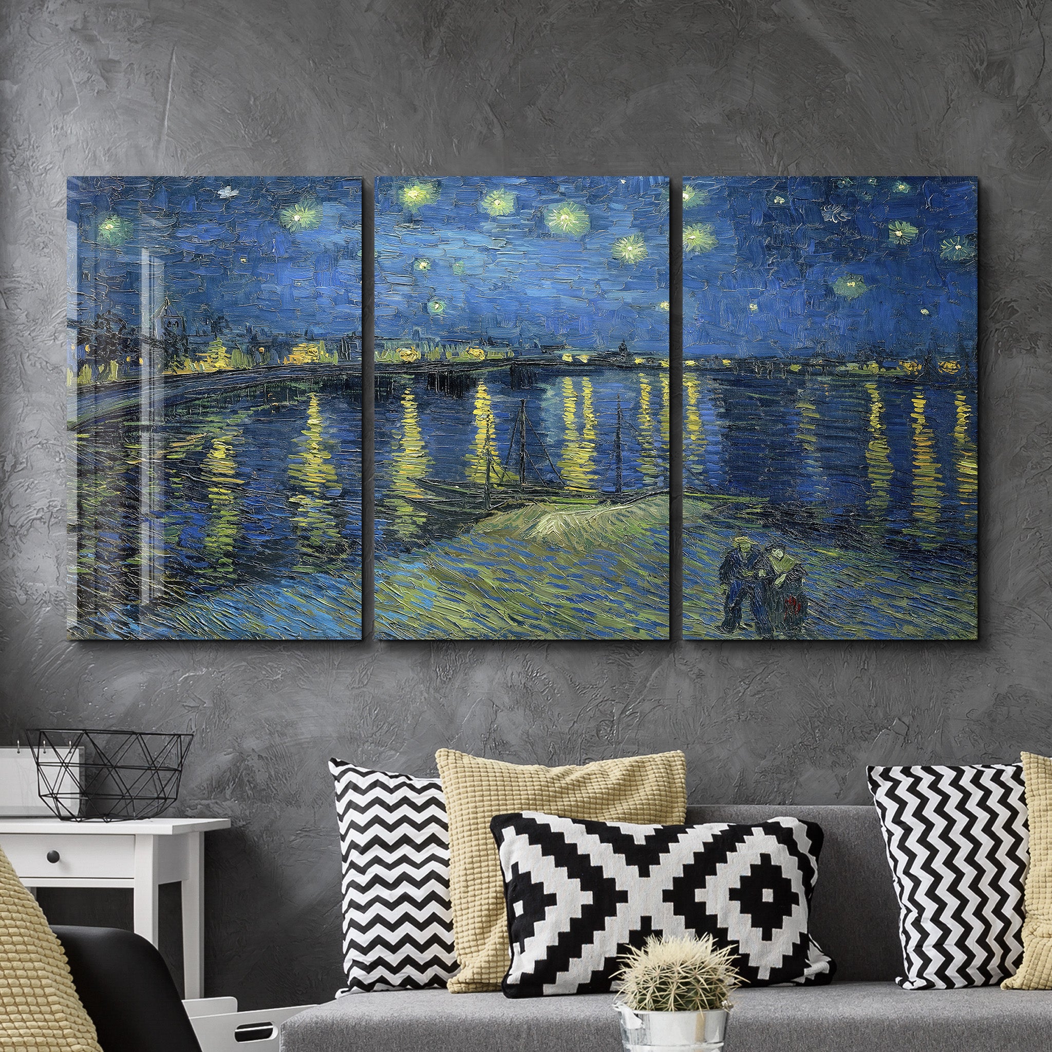 ・"Nuit étoilée de Van Gogh sur le Rhône - Trio"・Décoration murale en verre