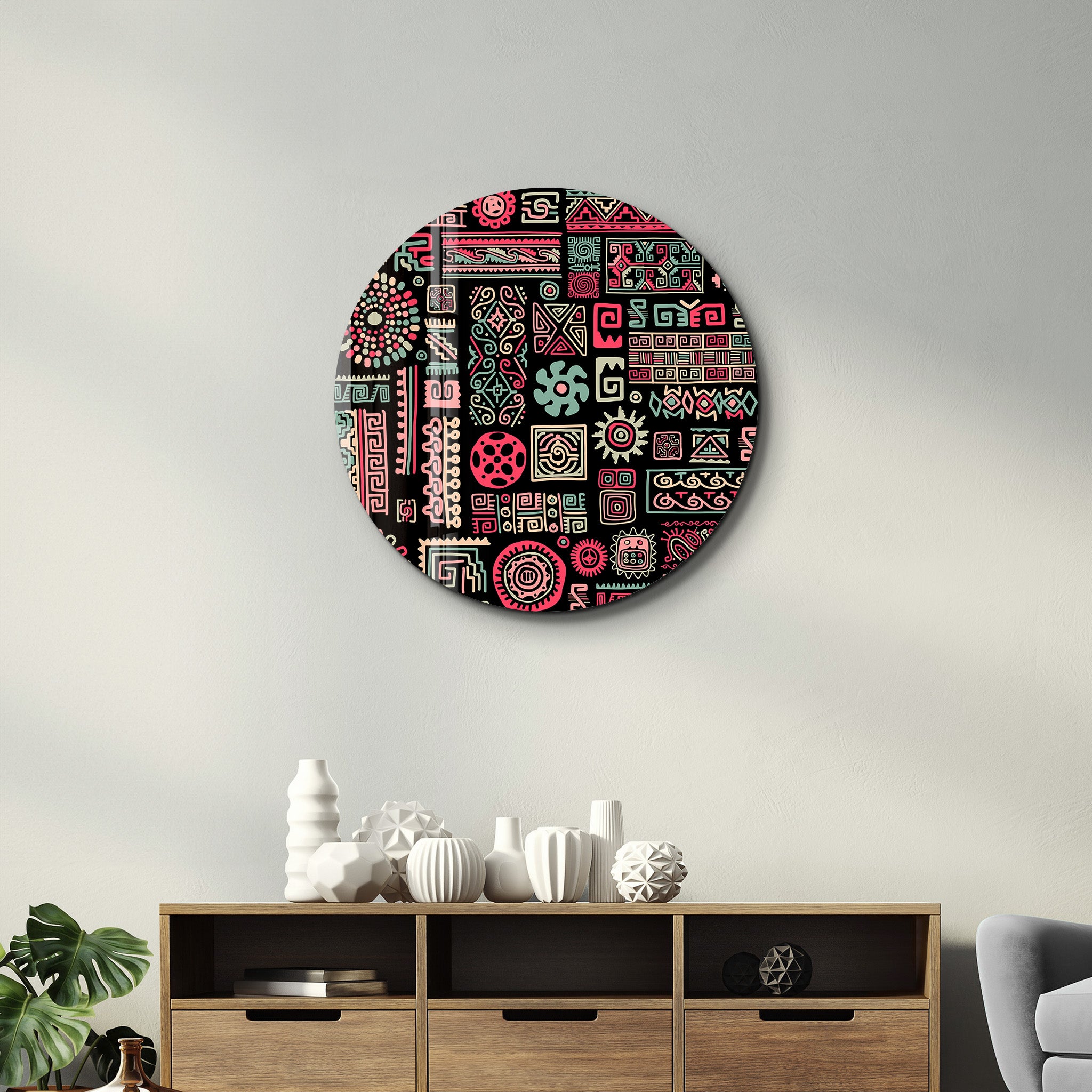 ・"Signs Black Pink"・Rounded Glass Wall Art