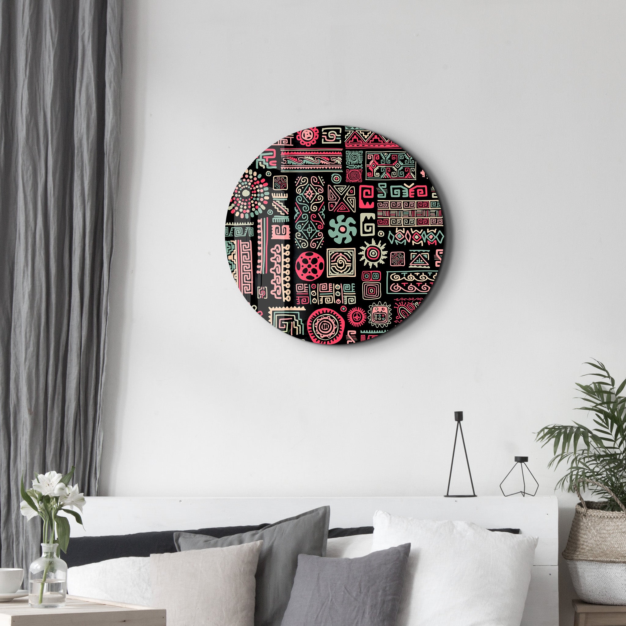 ・"Signs Black Pink"・Rounded Glass Wall Art