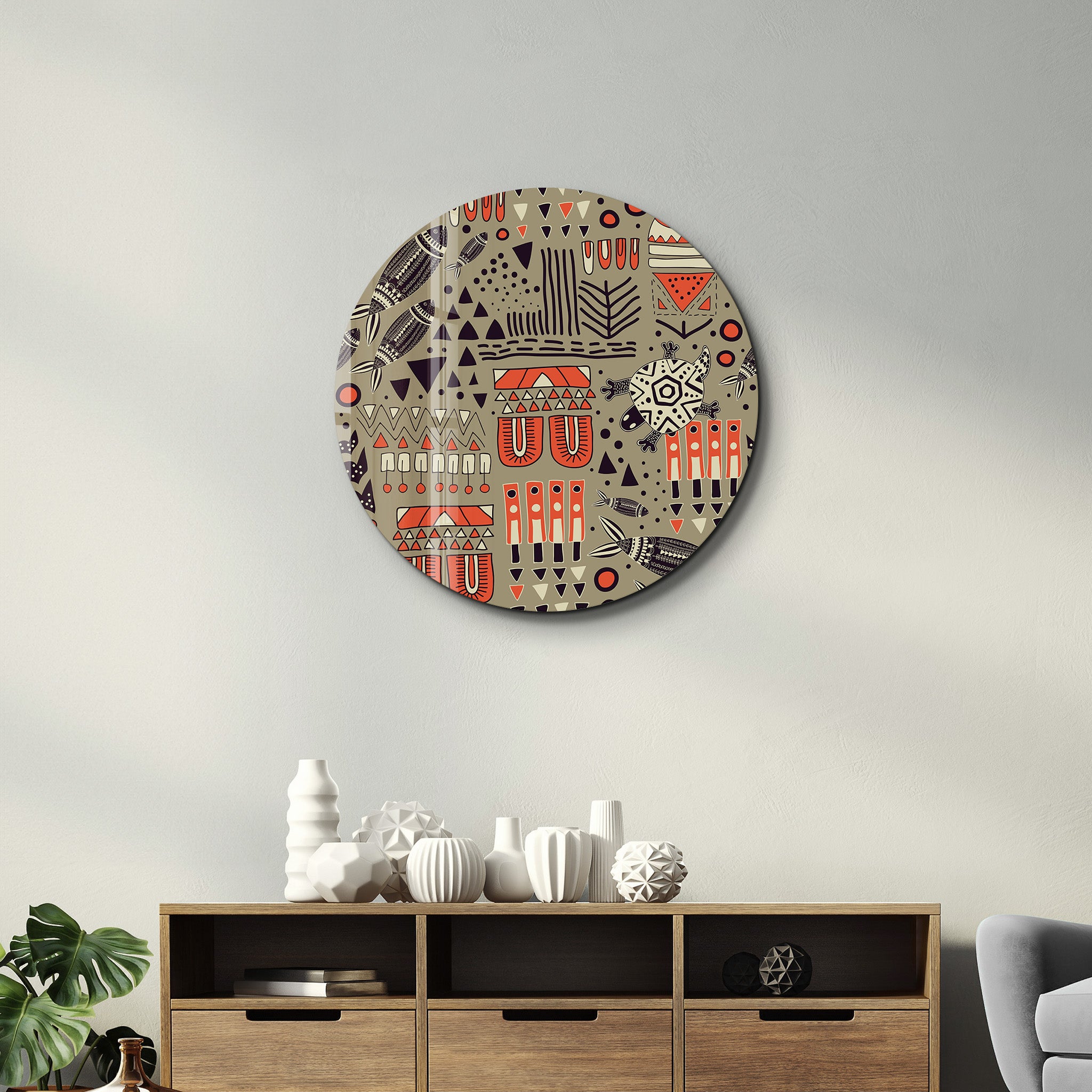 ・"Scandinavian GreenGray"・Rounded Glass Wall Art