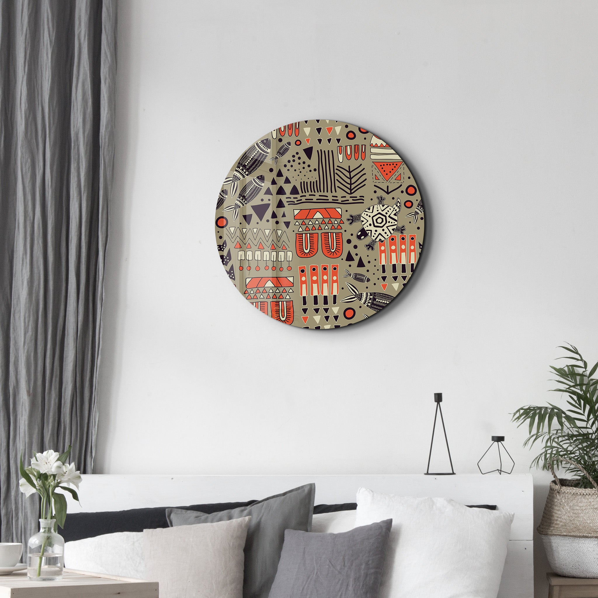 ・"Scandinavian GreenGray"・Rounded Glass Wall Art