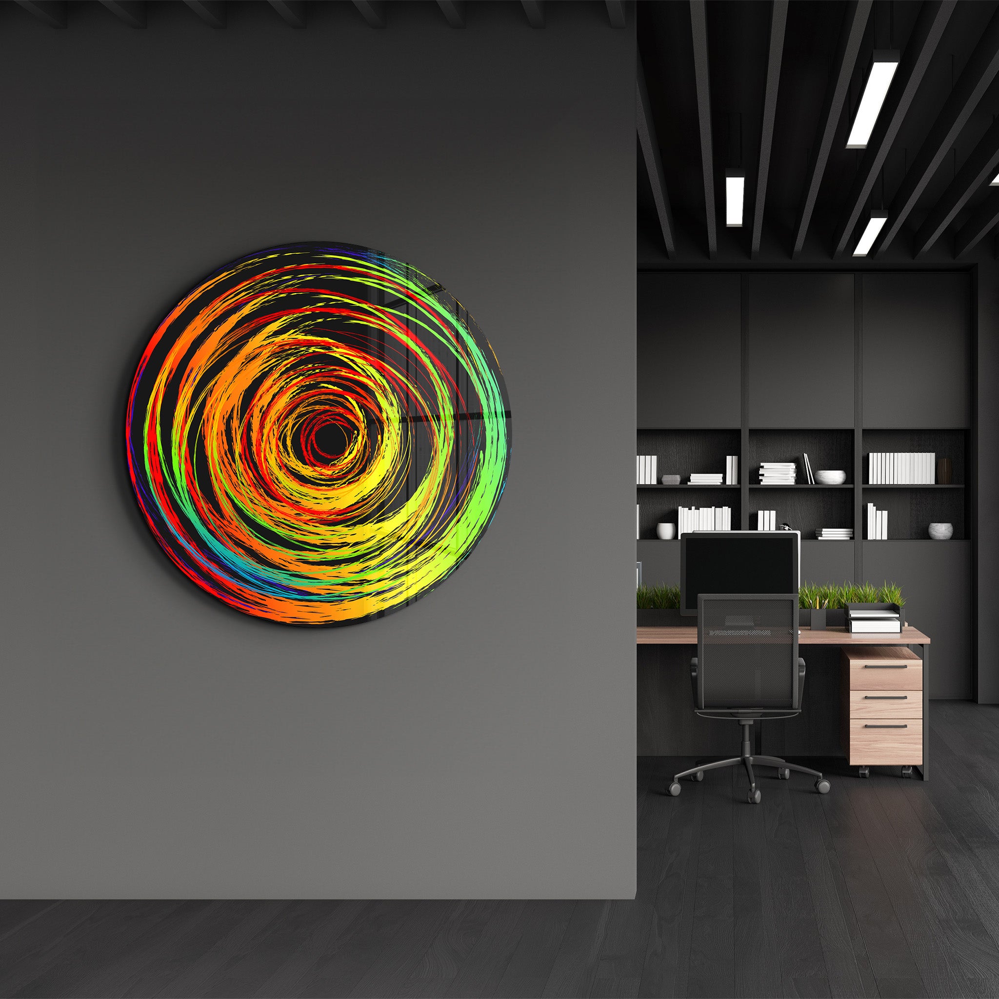 ・"Color Swirl"・Rounded Glass Wall Art