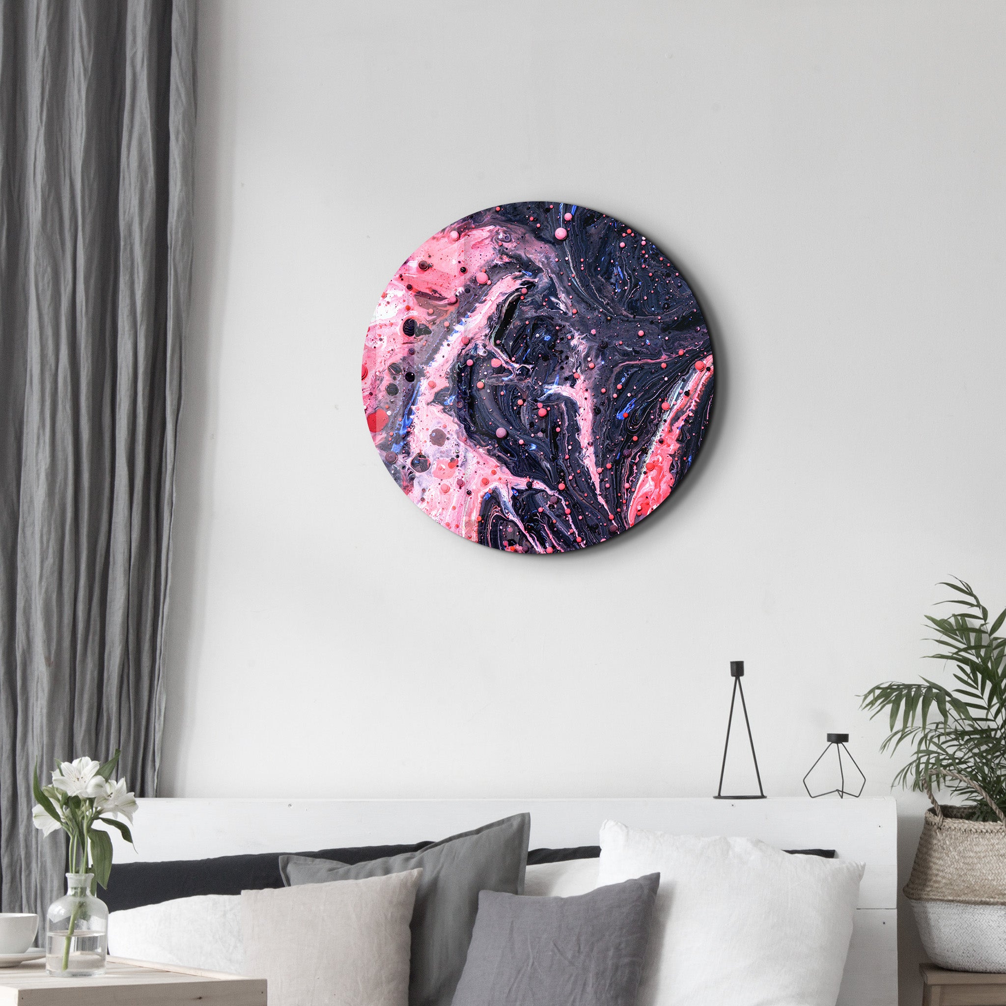 ・"Pink Marble Galaxy"・Rounded Glass Wall Art