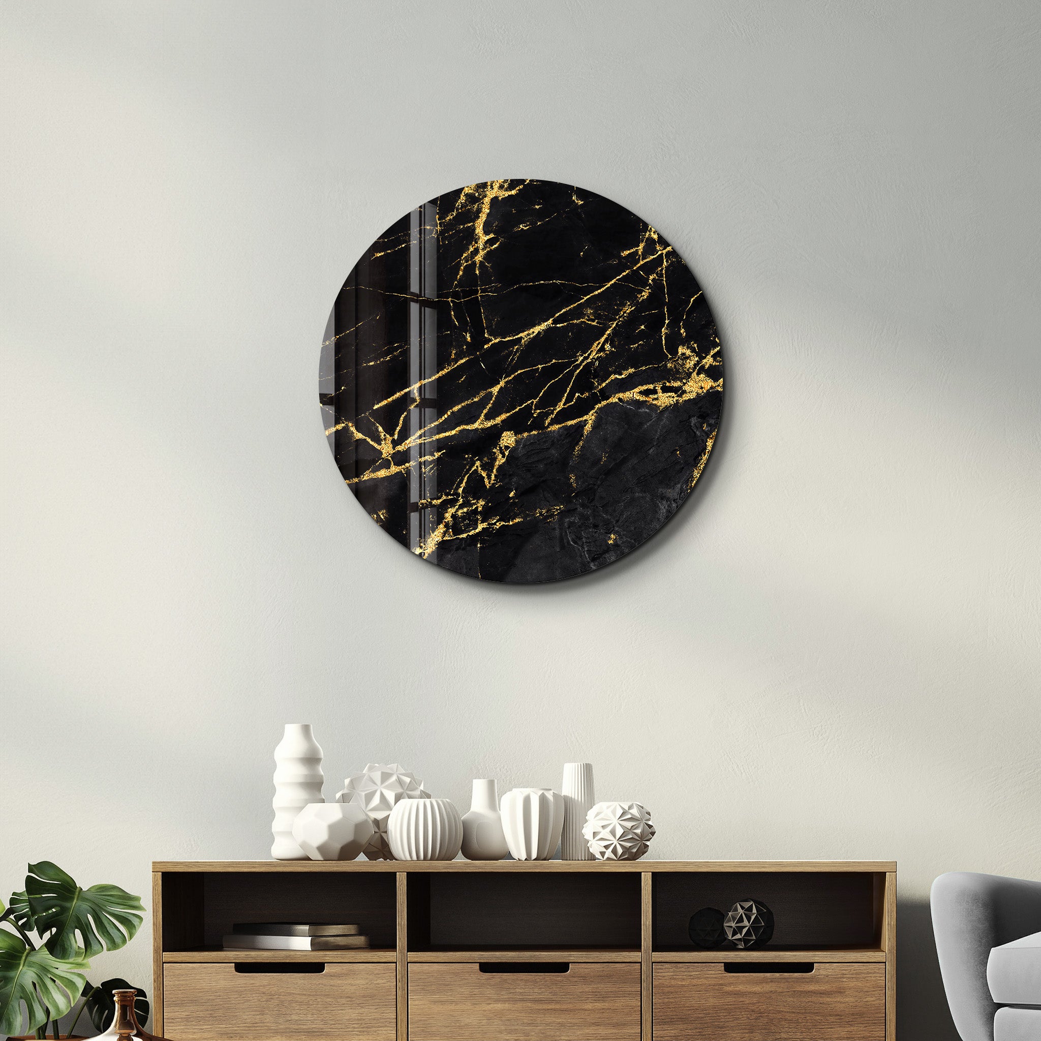 ・"Black Marble"・Rounded Glass Wall Art