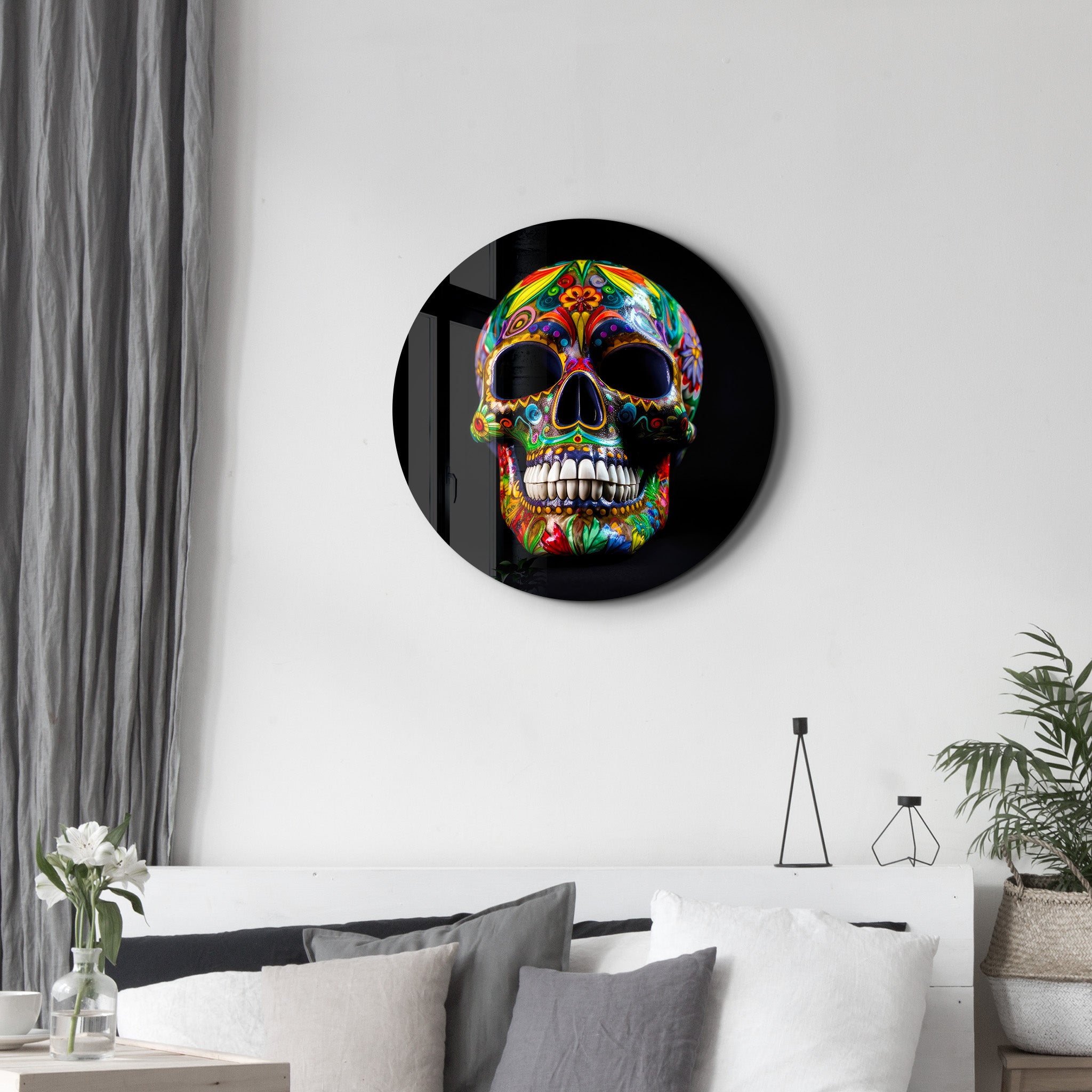 ・"Crâne de sucre mexicain"・Art mural en verre arrondi