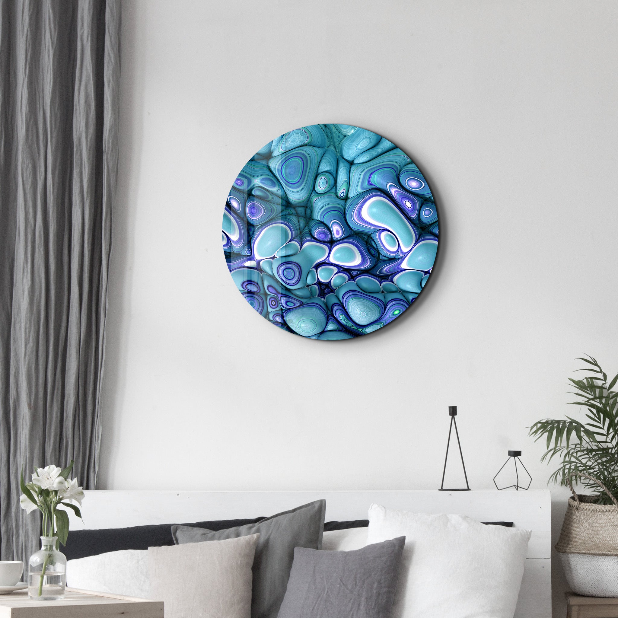 ・"Turquoise Abstract"・Rounded Glass Wall Art