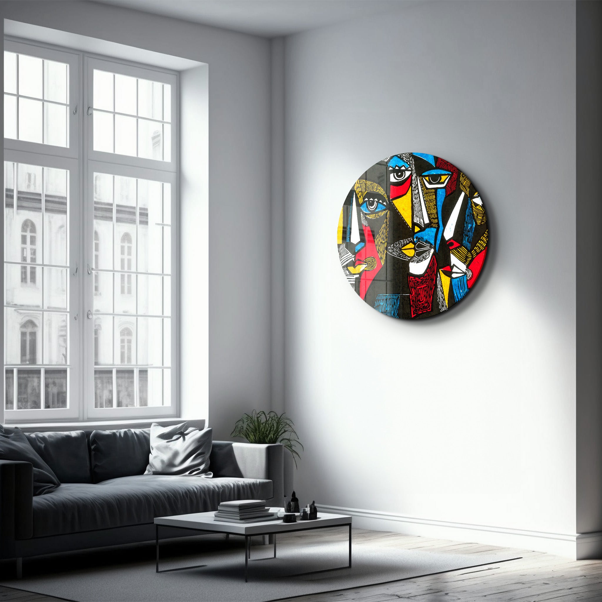 ・"African Faces Colorful"・Rounded Glass Wall Art