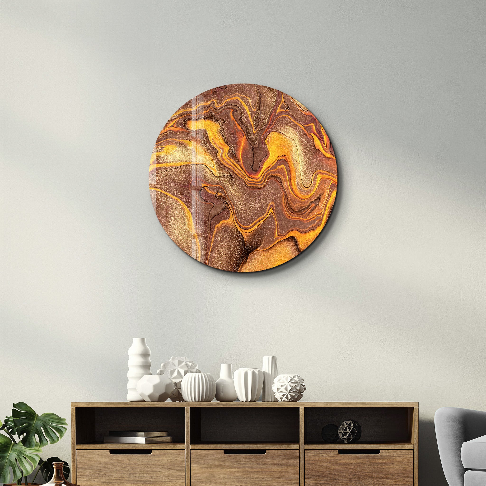 ・"Golden Dust"・Rounded Glass Wall Art