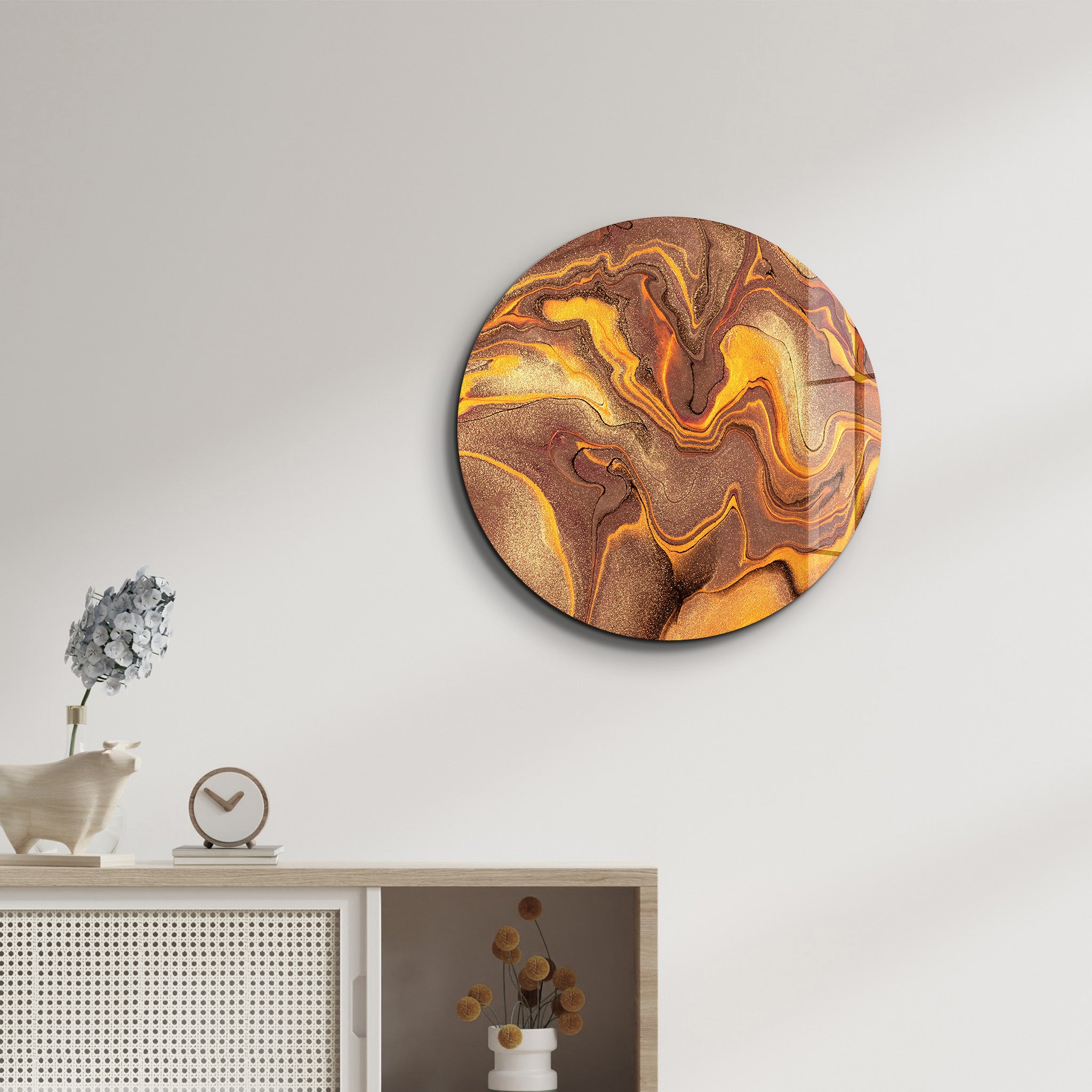 ・"Golden Dust"・Rounded Glass Wall Art