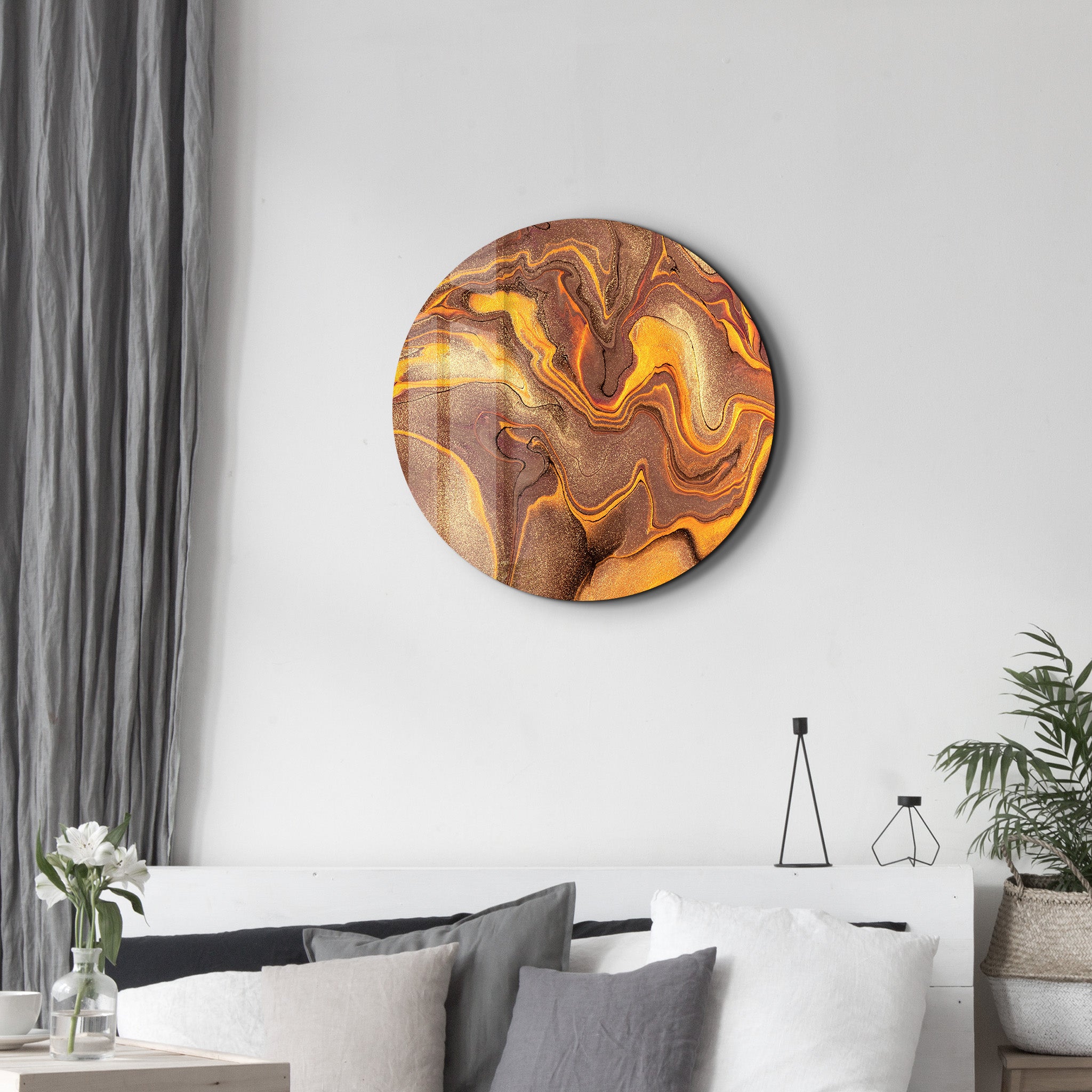 ・"Golden Dust"・Rounded Glass Wall Art