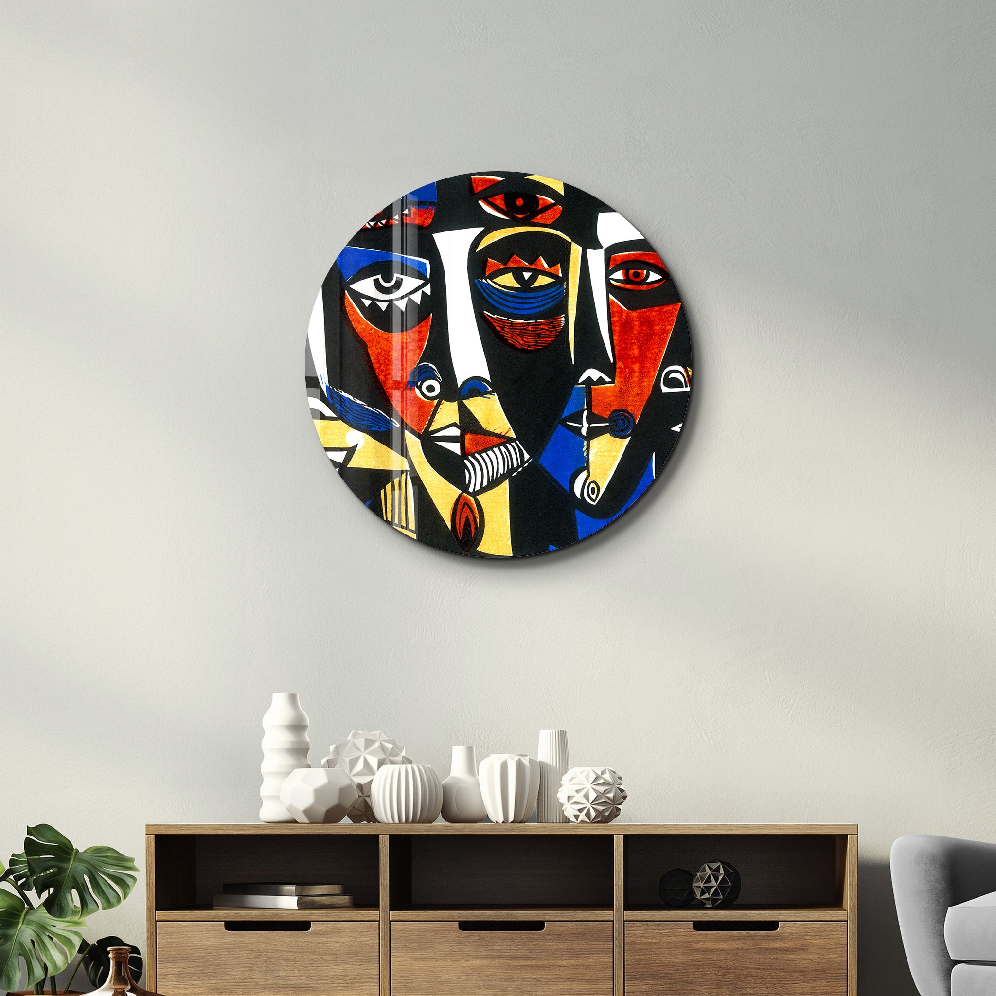 ・"African Faces Colorful 3"・Rounded Glass Wall Art