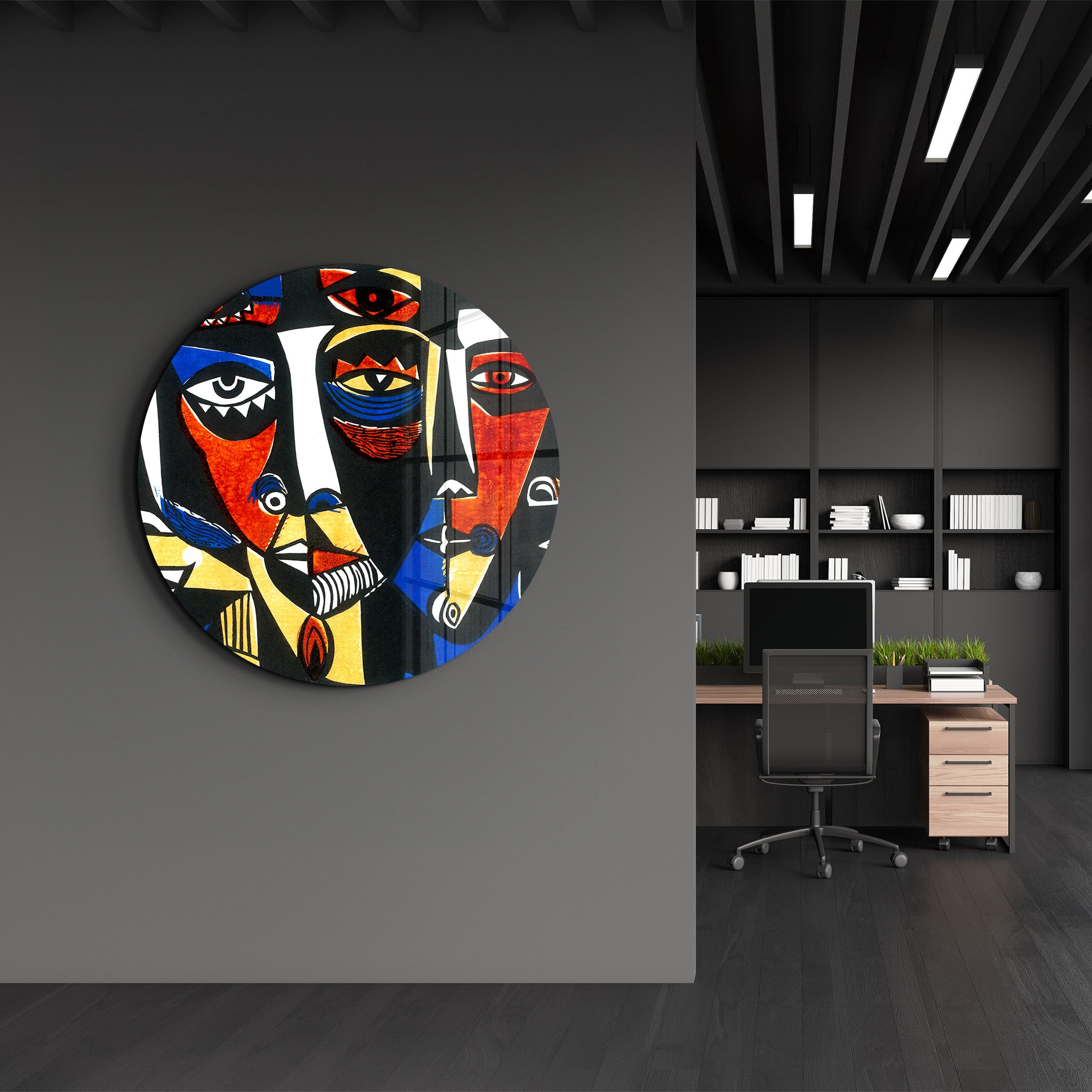 ・"African Faces Colorful 3"・Rounded Glass Wall Art