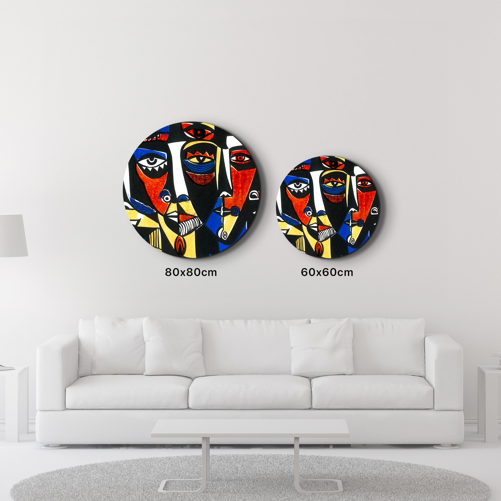 ・"African Faces Colorful 3"・Rounded Glass Wall Art