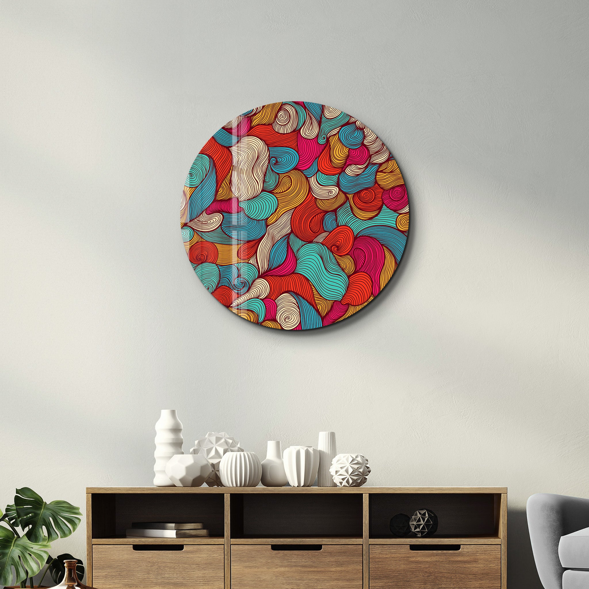 ・"Lines and Colors"・Rounded Glass Wall Art