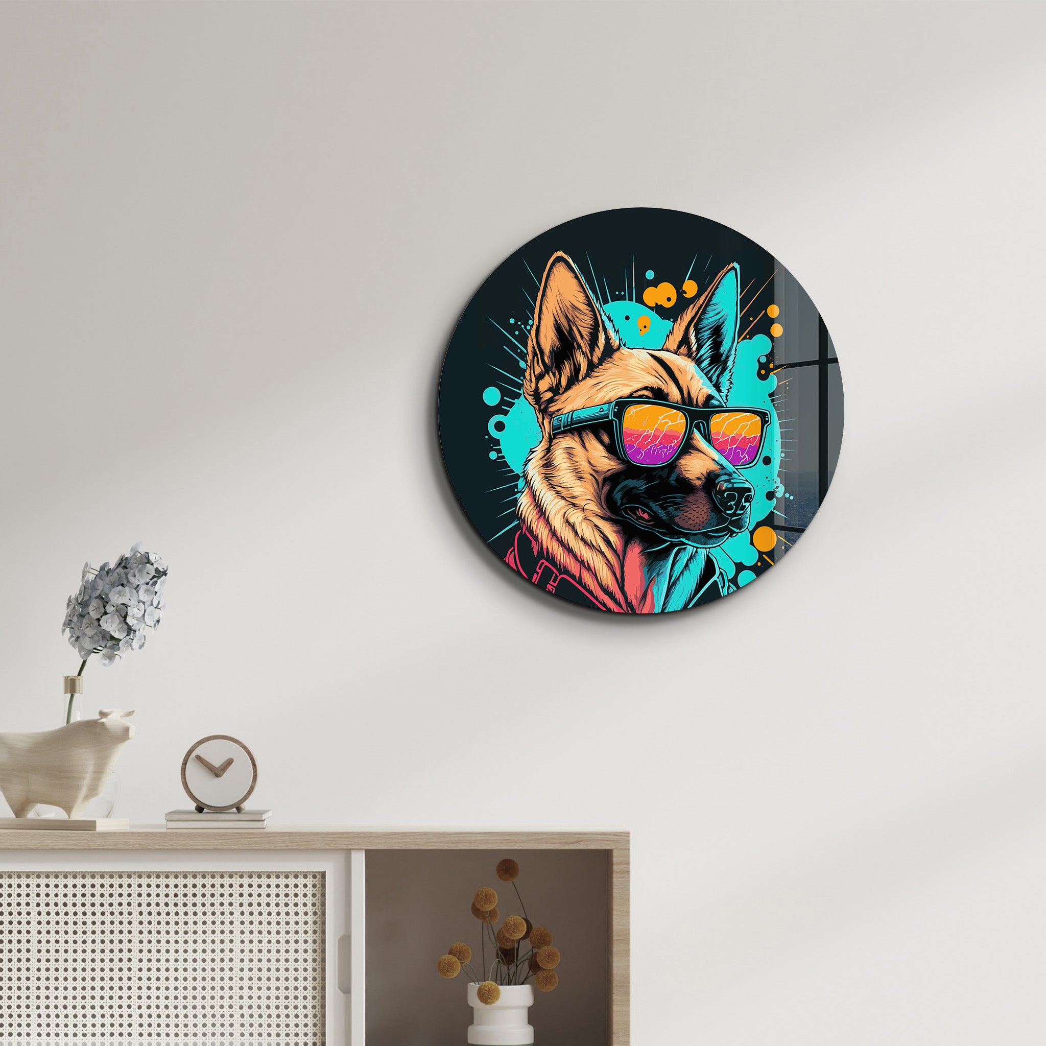 ・"Spy dog"・Rounded Glass Wall Art