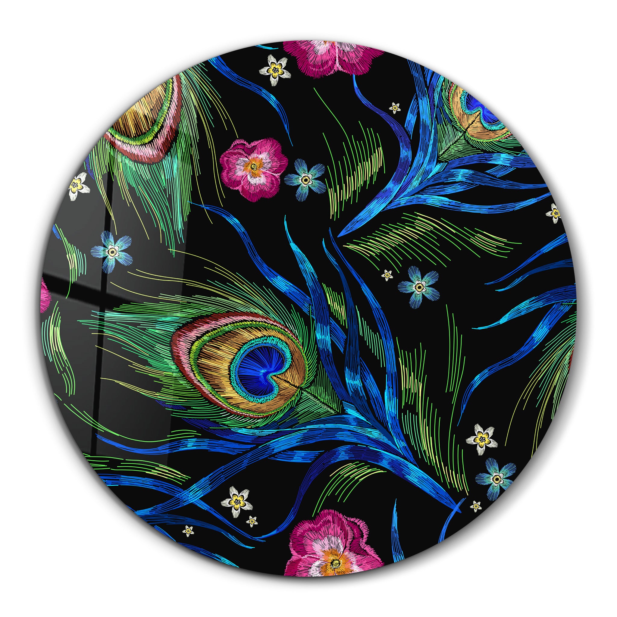 ・"Peacock"・Rounded Glass Wall Art