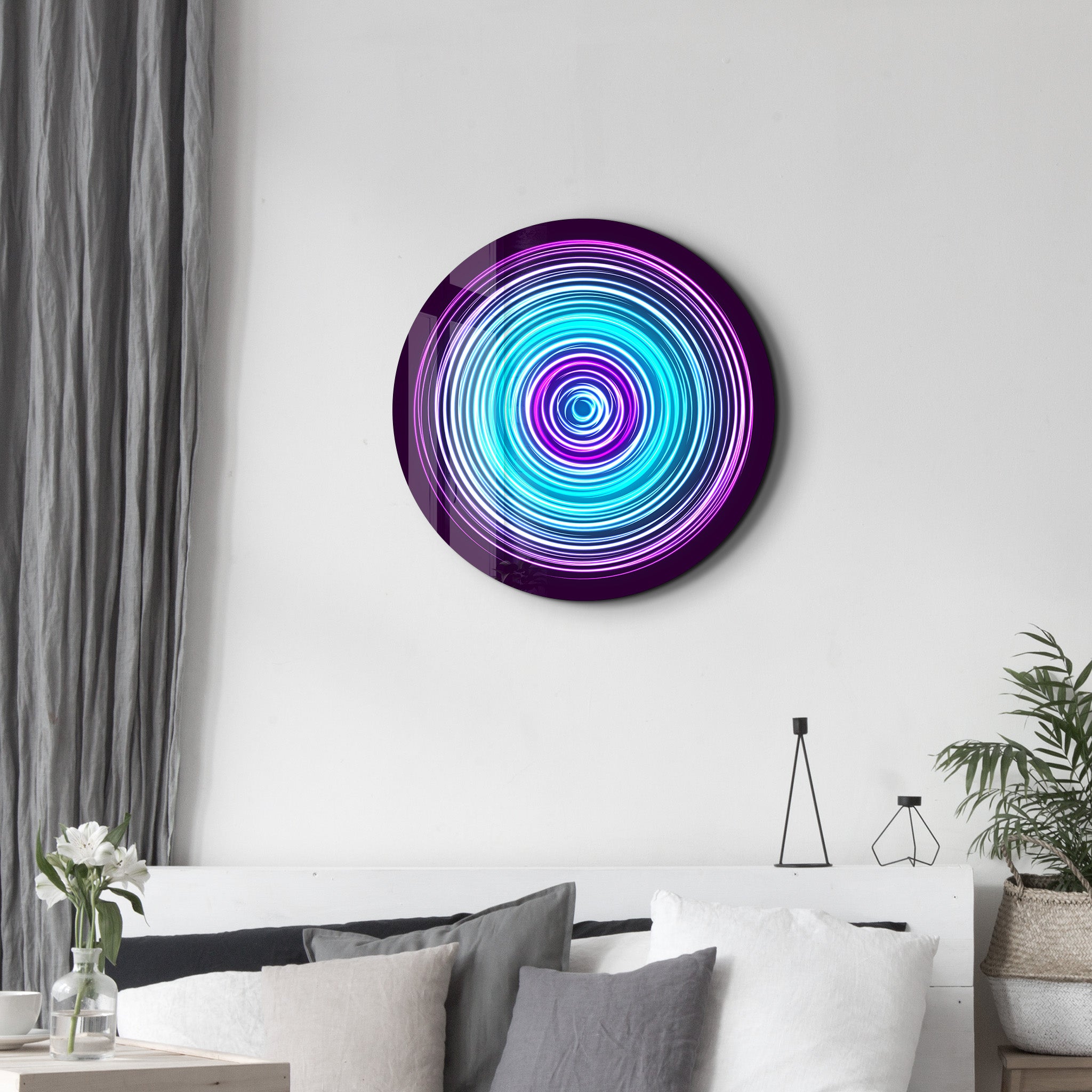 ・"Blue Swirl"・Rounded Glass Wall Art