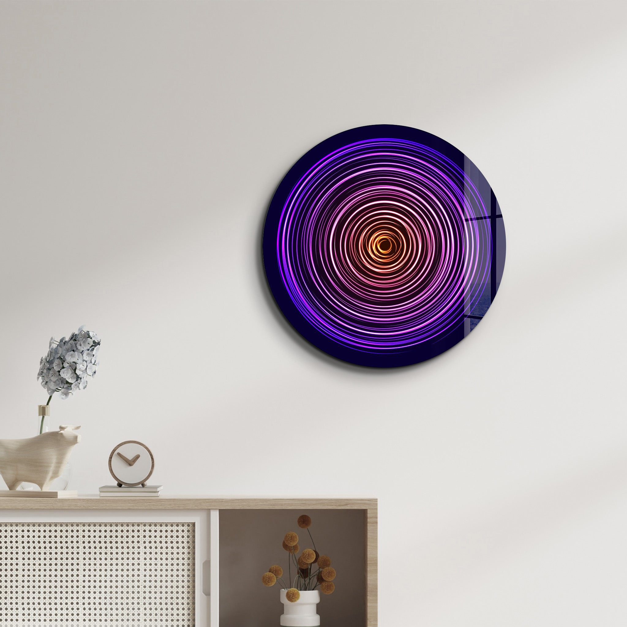 ・"Purple Swirl"・Rounded Glass Wall Art