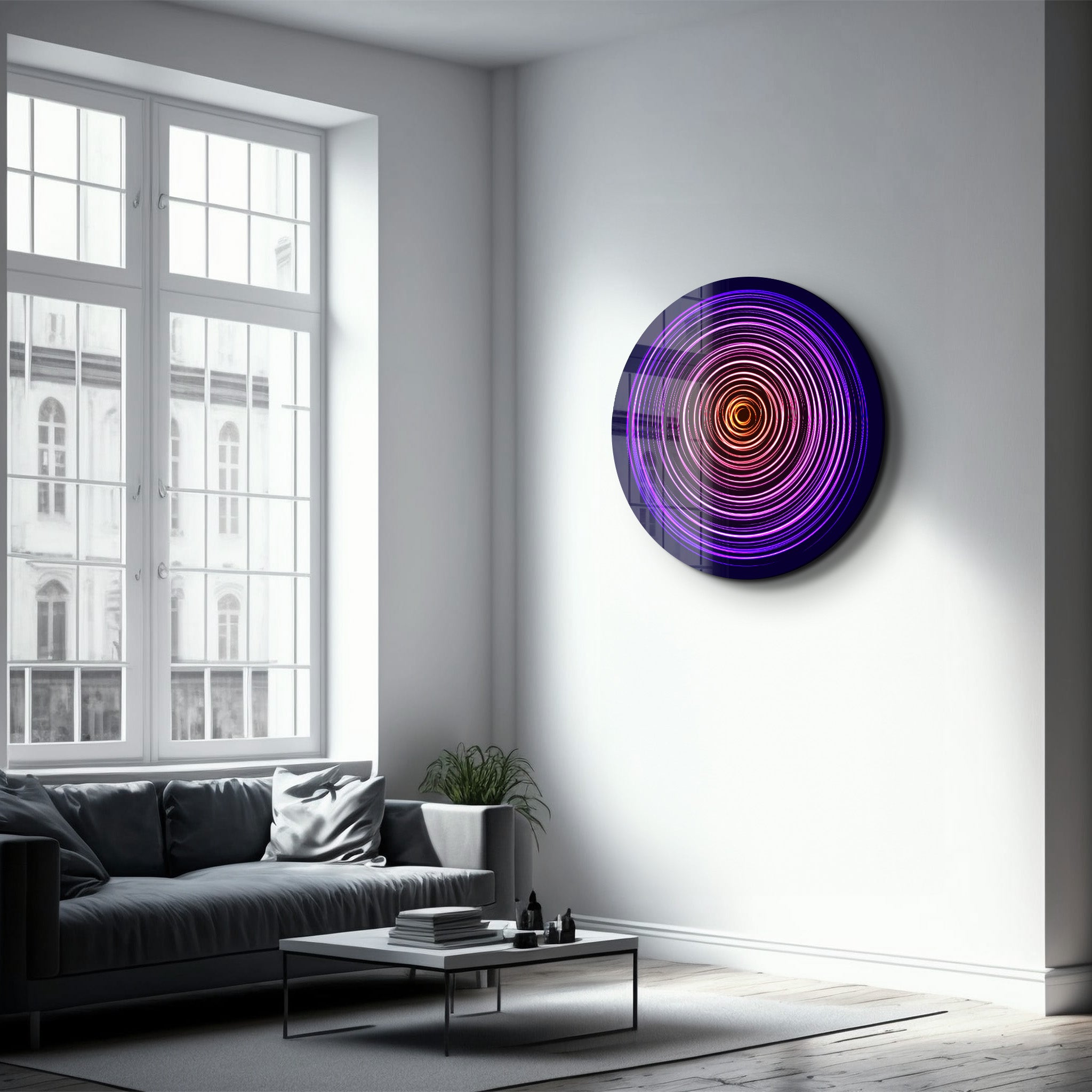 ・"Purple Swirl"・Rounded Glass Wall Art