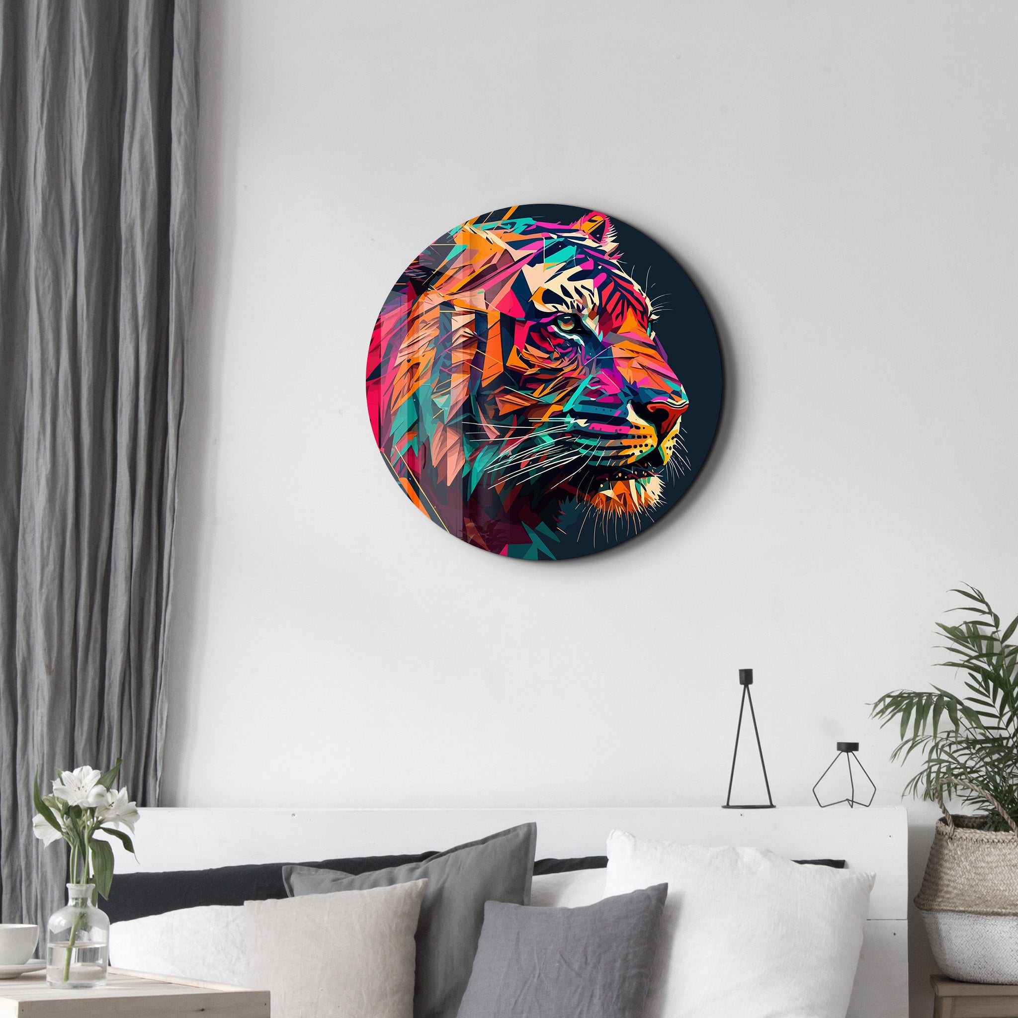 ・"Tiger Illustration"・Rounded Glass Wall Art