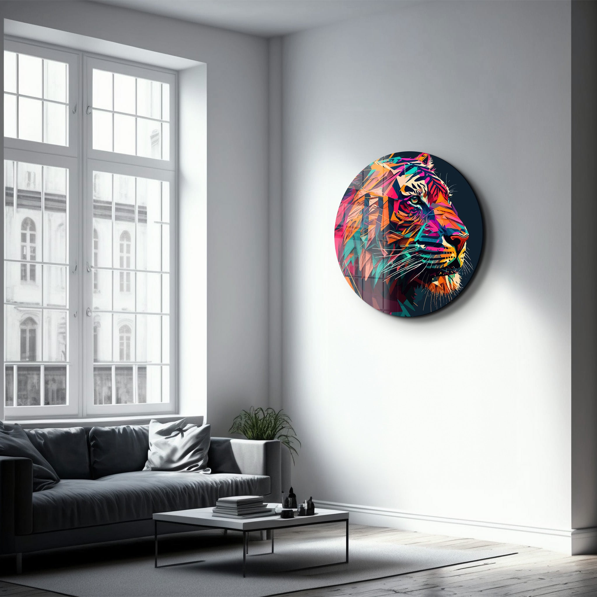 ・"Tiger Illustration"・Rounded Glass Wall Art