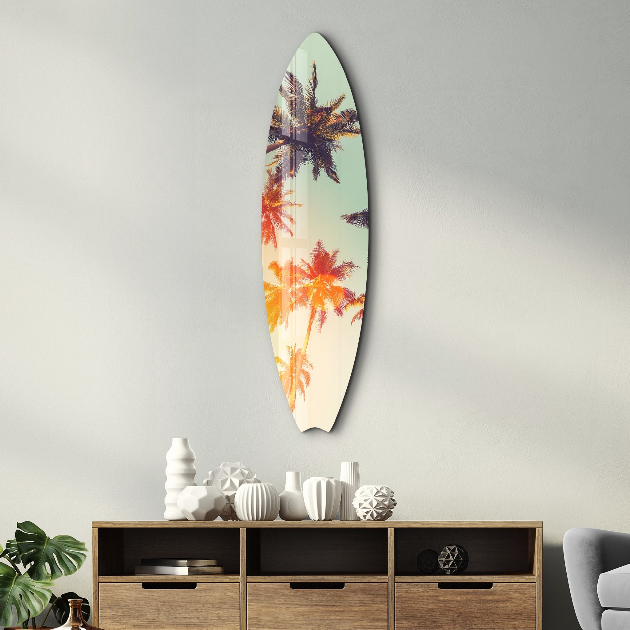 Paradise Palms | Surfboard Glass Wall Art