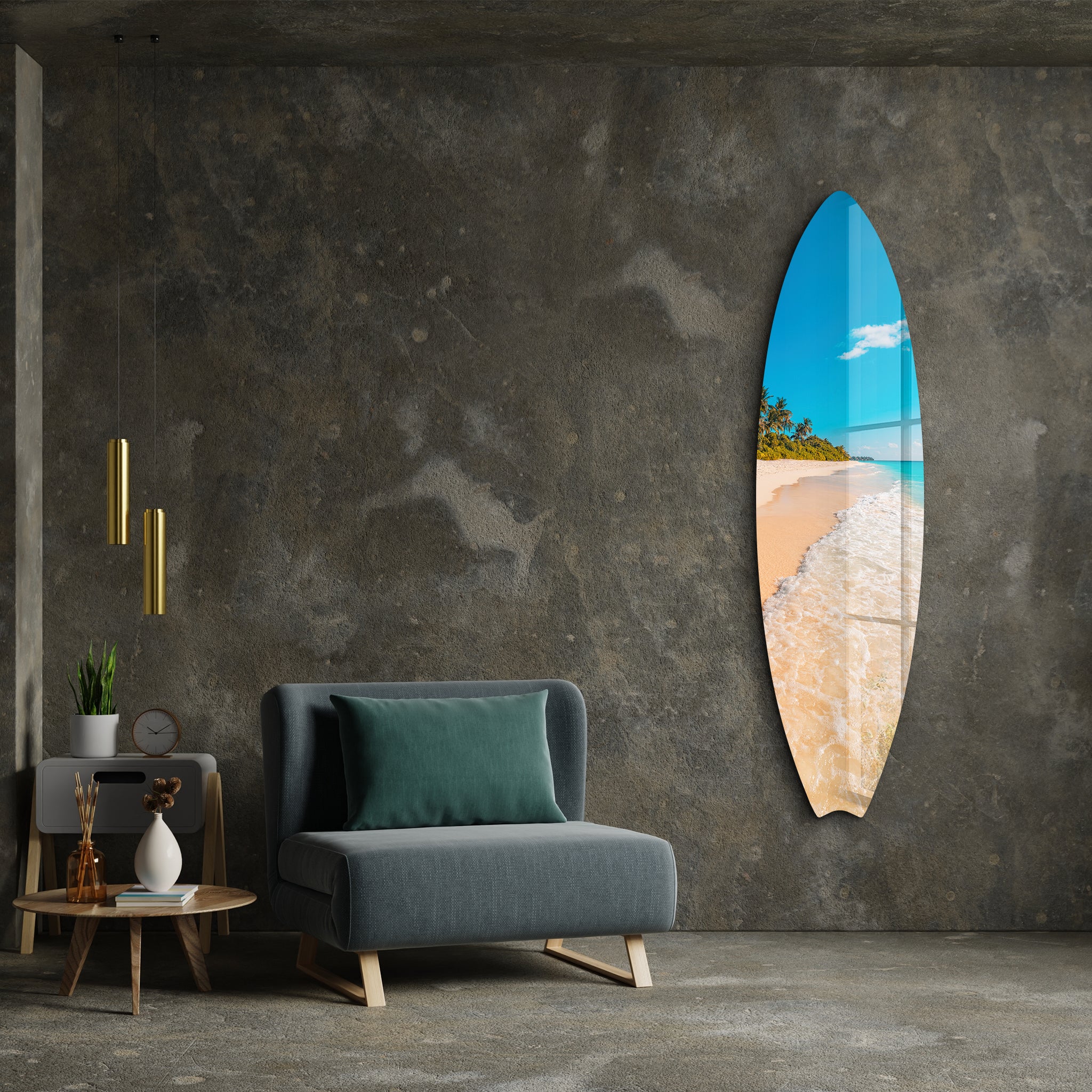 Sandy Shores | Surfboard Glass Wall Art