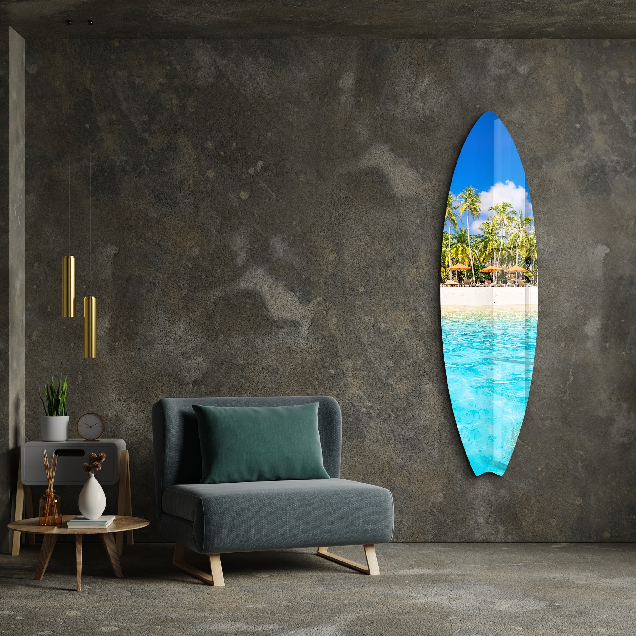 Island Escape | Surfboard Glass Wall Art