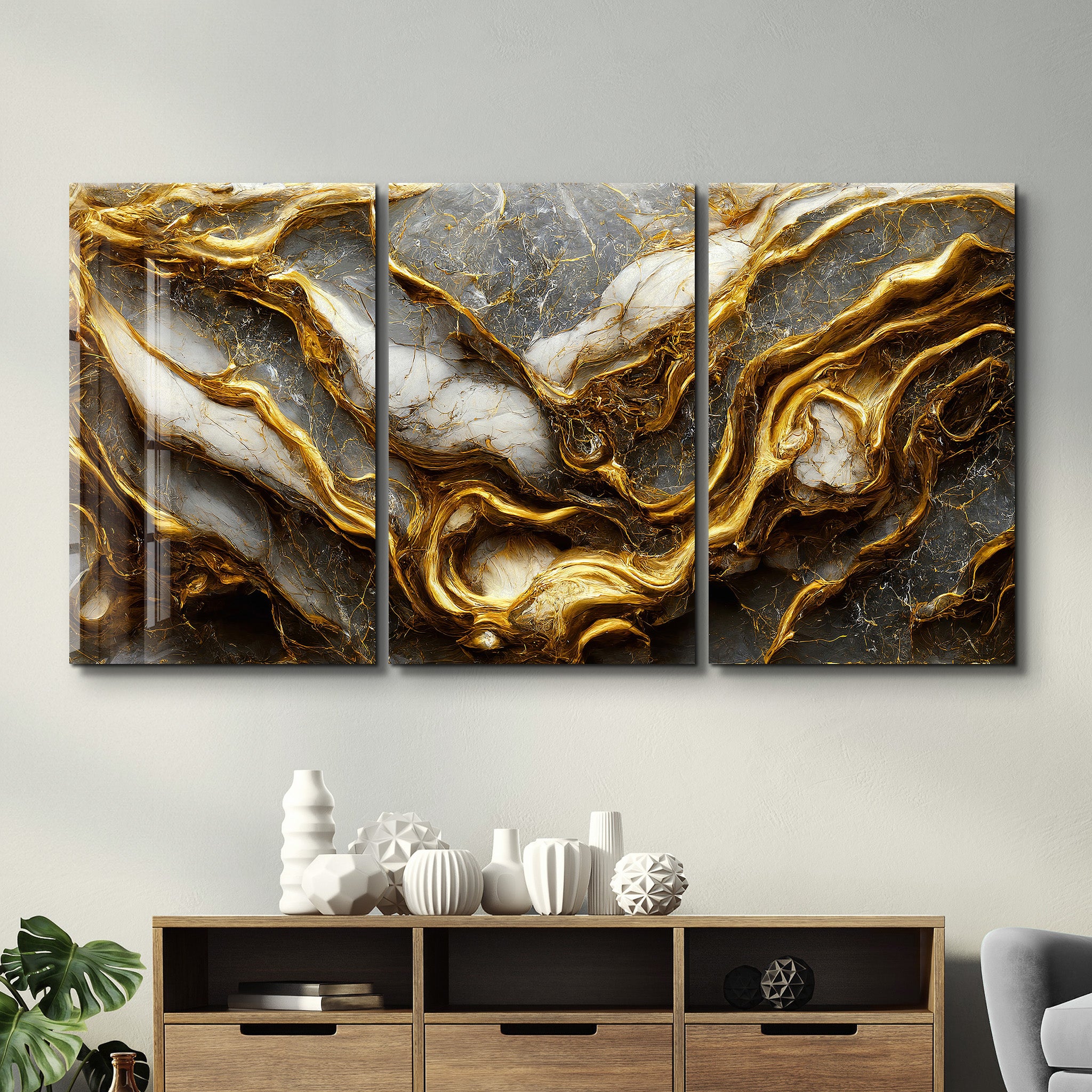 ・„Golden Roots in the Marble – Trio“・<tc>Glasbild</tc>