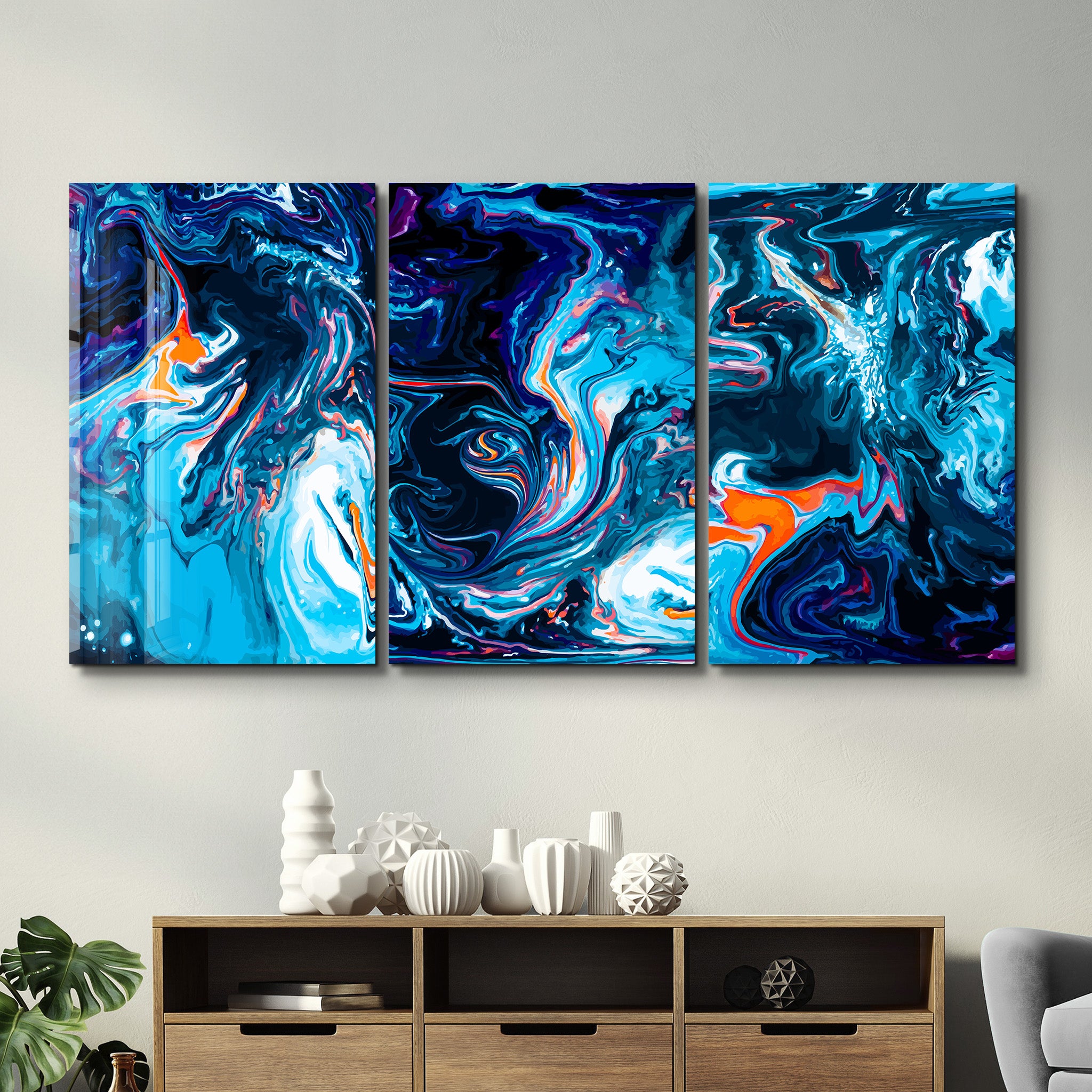 ・"Blue Dreams - Trio"・Glass Wall Art
