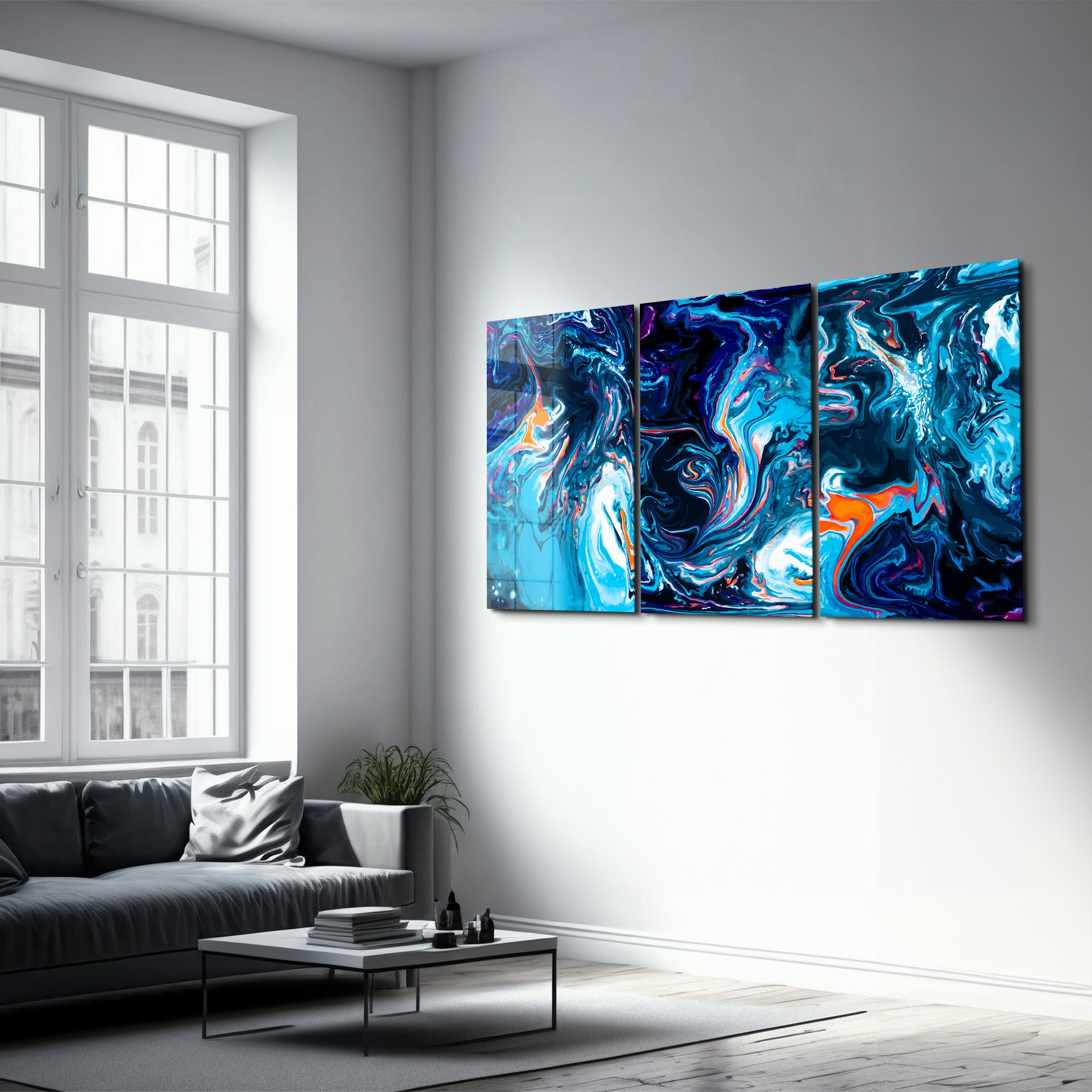 ・"Blue Dreams - Trio"・Glass Wall Art