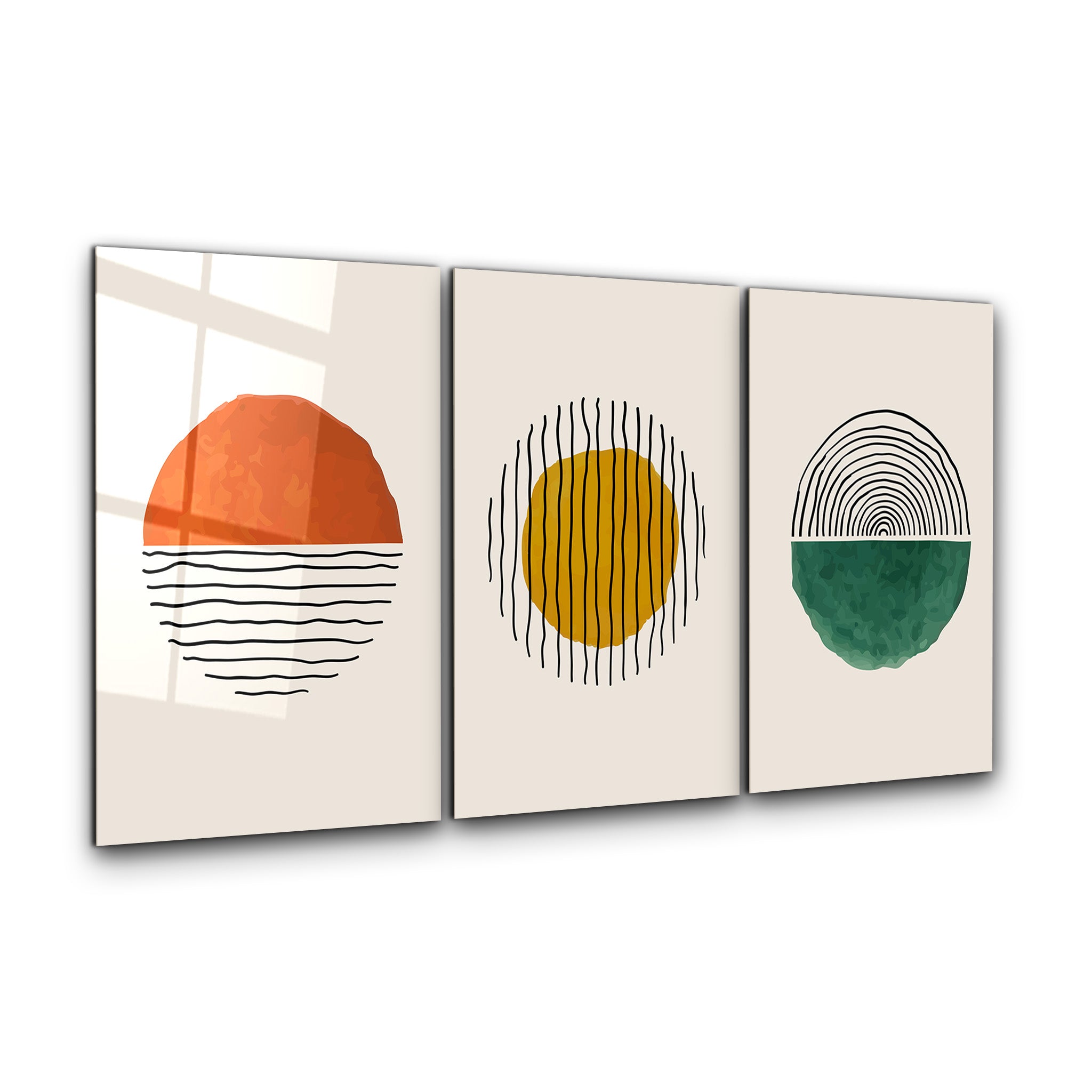 ・"Abstract Sun - Trio"・Glass Wall Art