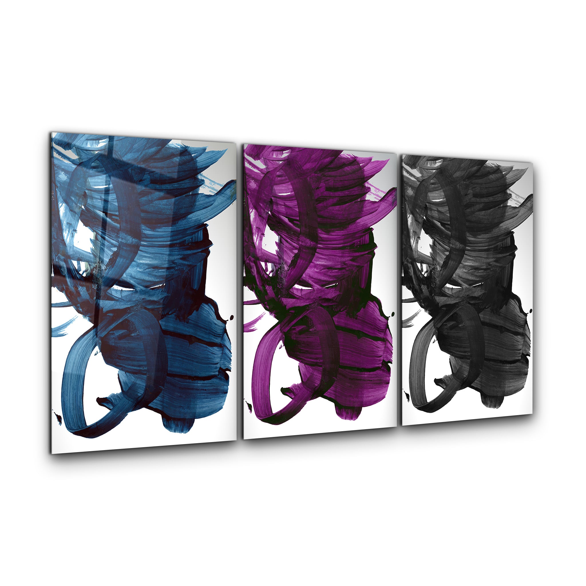 ・"Abstract Brush Strokes - Trio"・Glass Wall Art