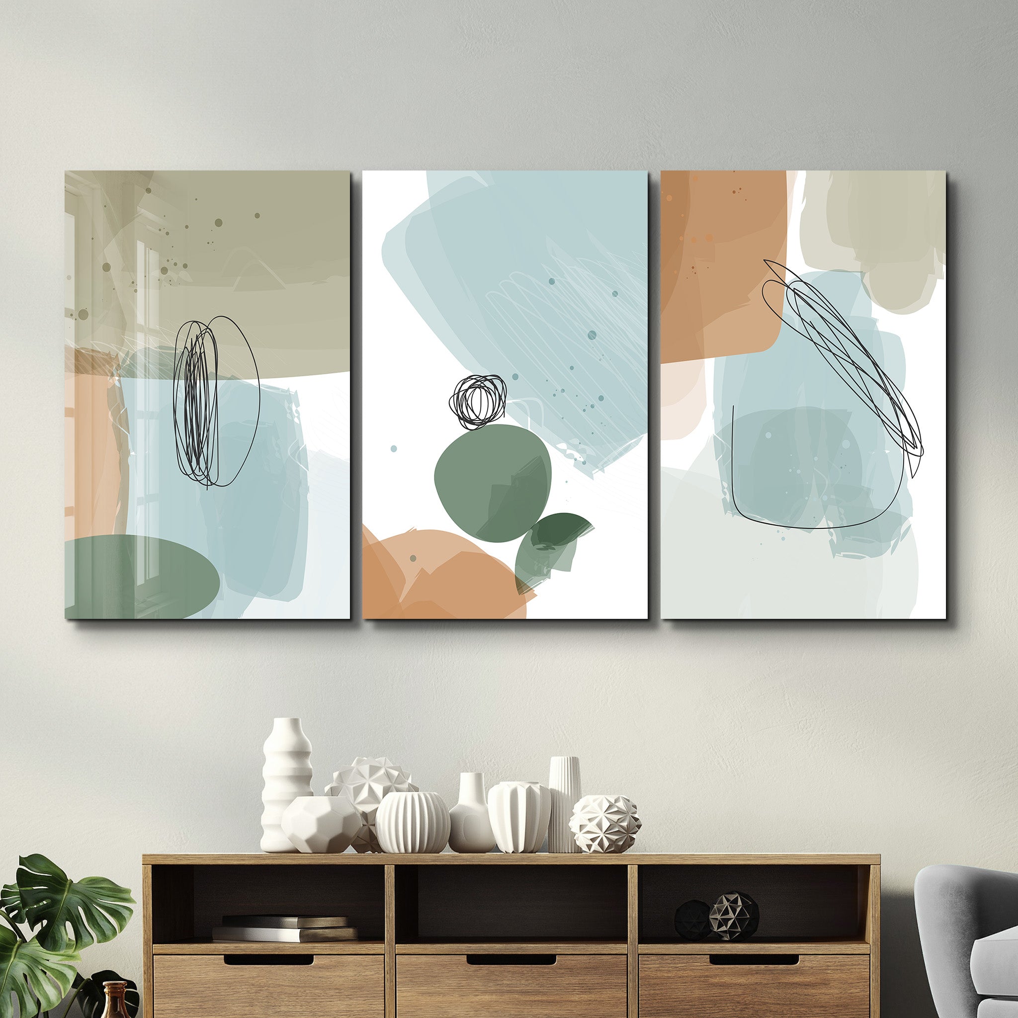 ・"Abstract Lines - Trio"・Glass Wall Art