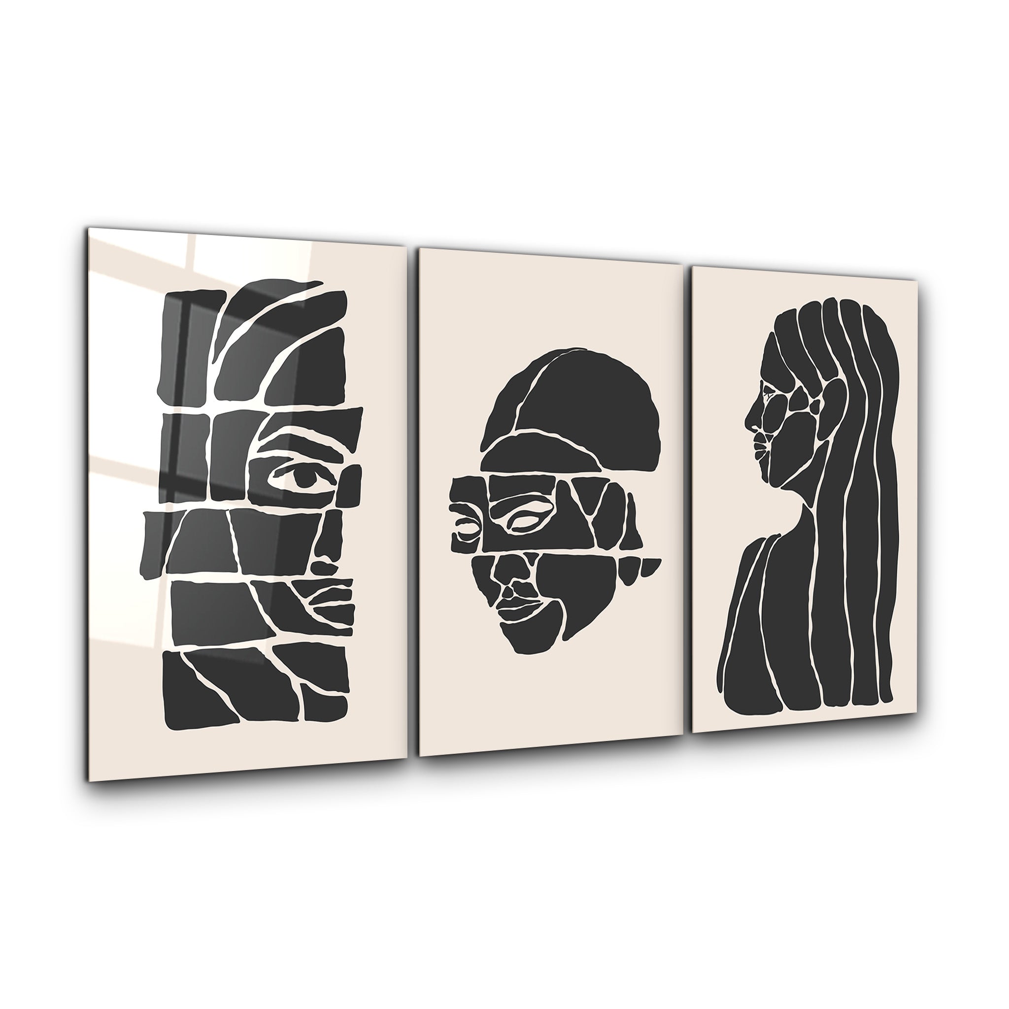 ・"Cubic Faces- Trio"・Glass Wall Art