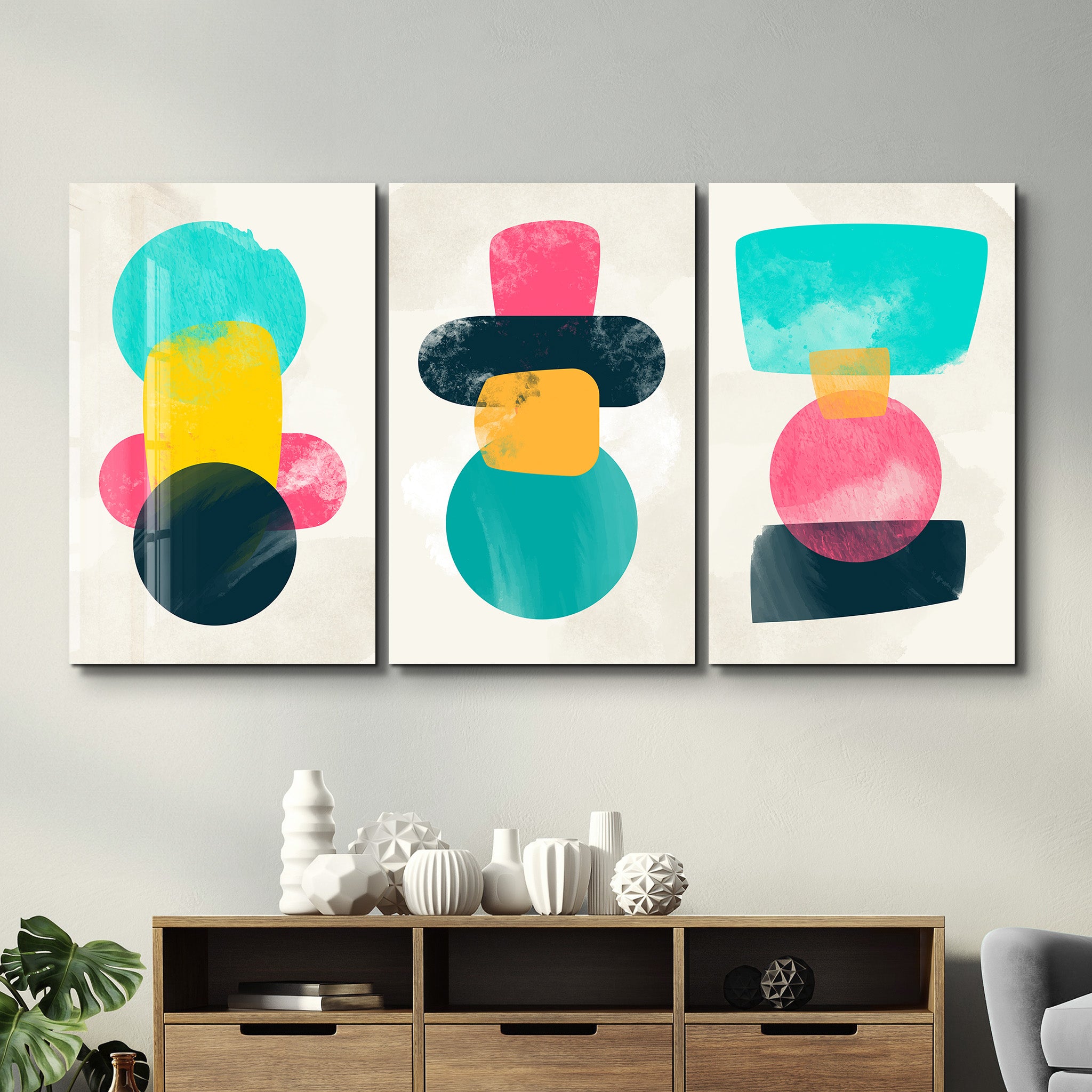 ・"Colors and Shapes- Trio"・Glass Wall Art