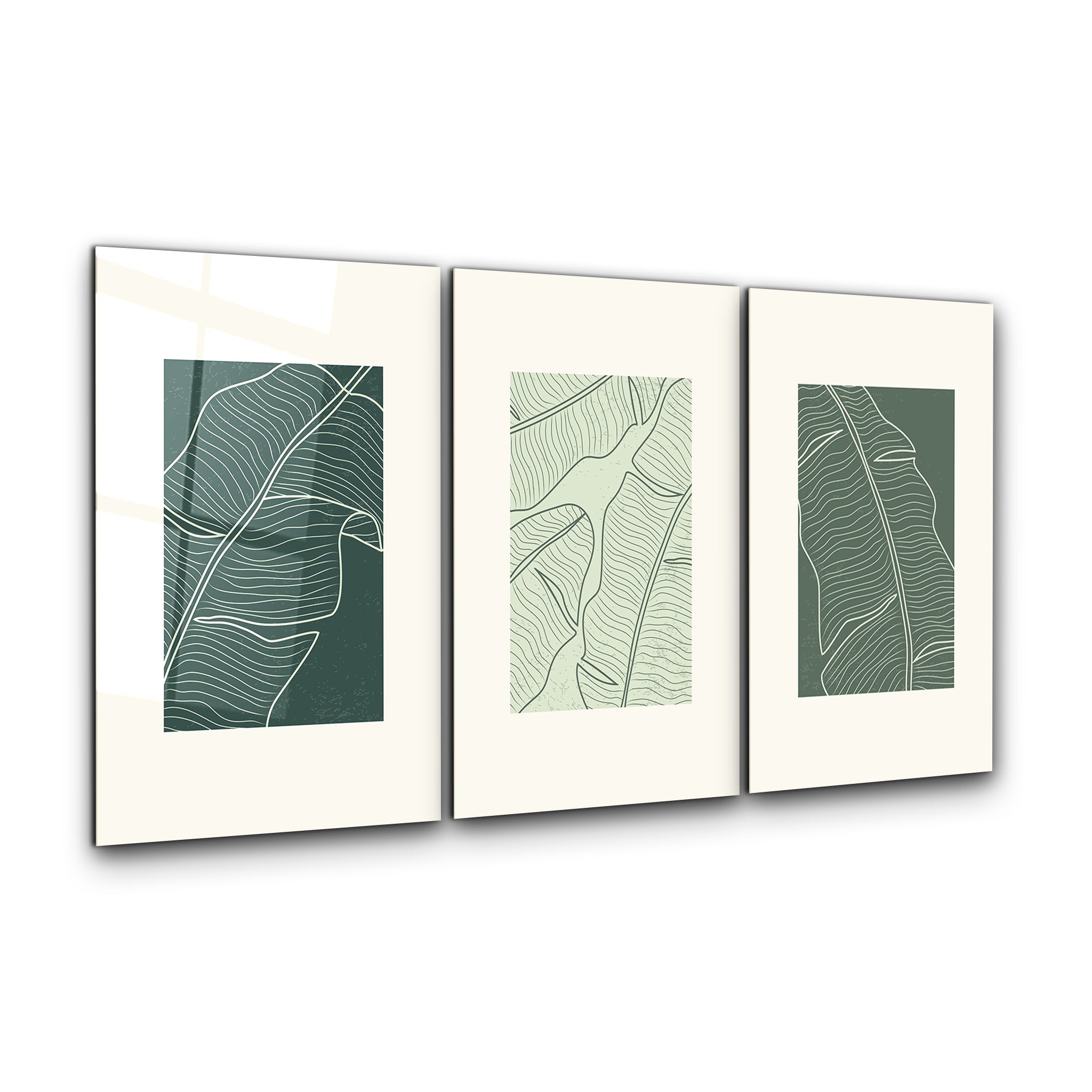 ・„Tropische Blätter – Trio“・<tc>Glasbild</tc>