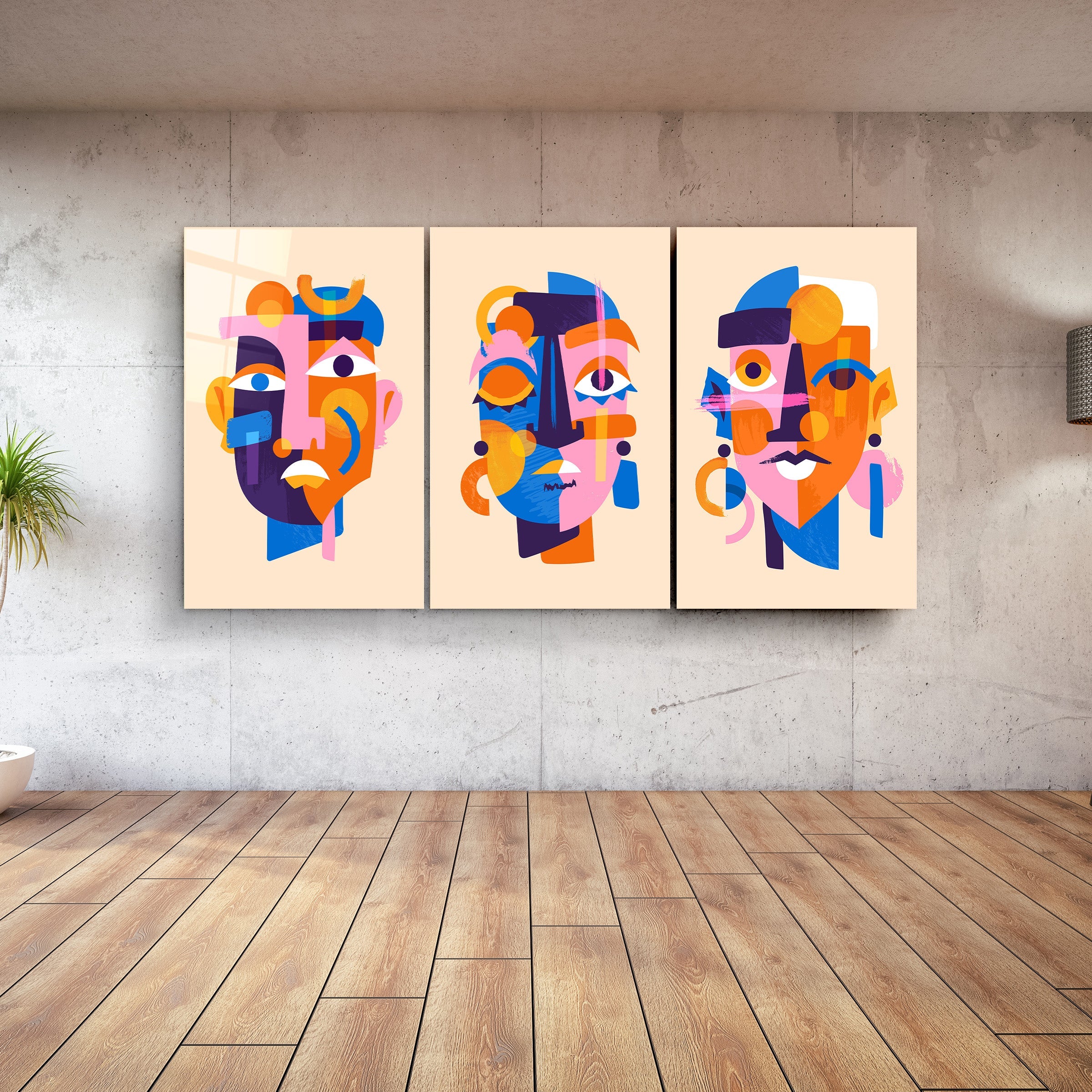 ・"Abstract African Faces - Trio"・Glass Wall Art