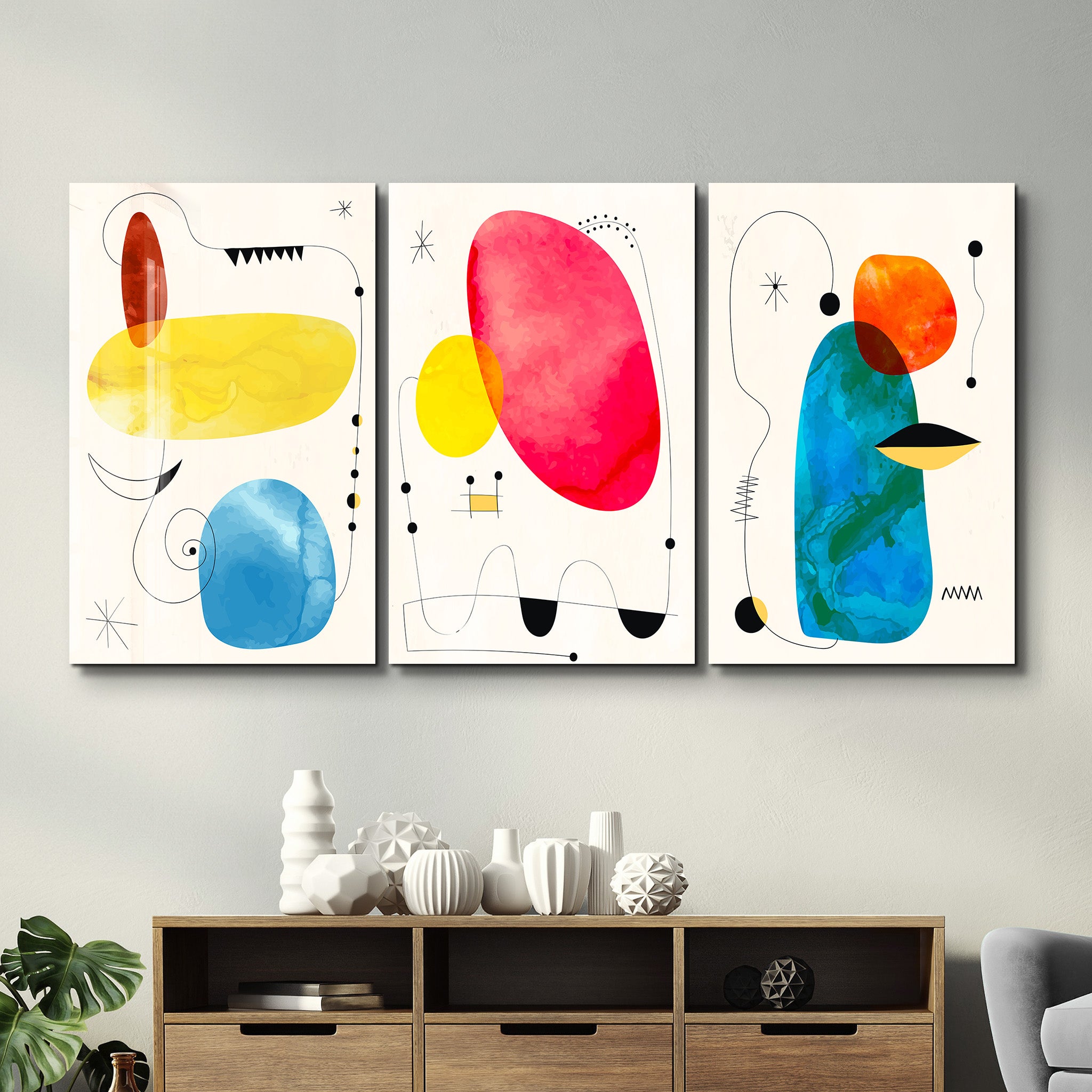 ・"Modern Abstract - Trio"・Glass Wall Art