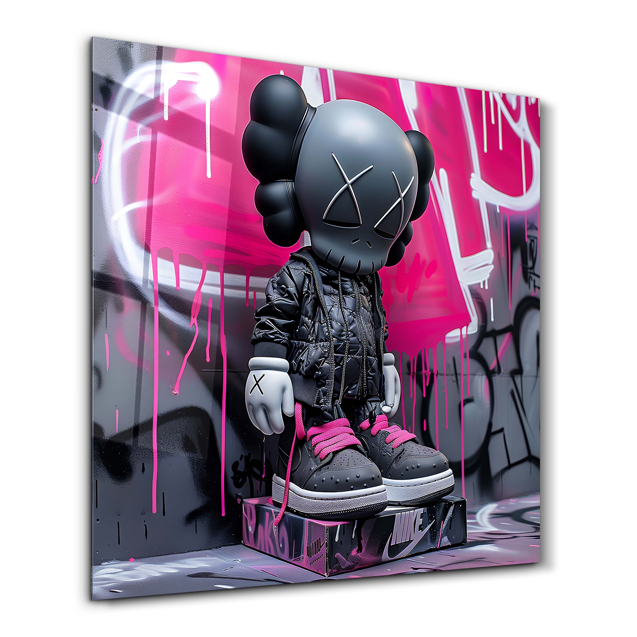 KAWS noir avec Nike Fan Art élégant | Art mural en verre