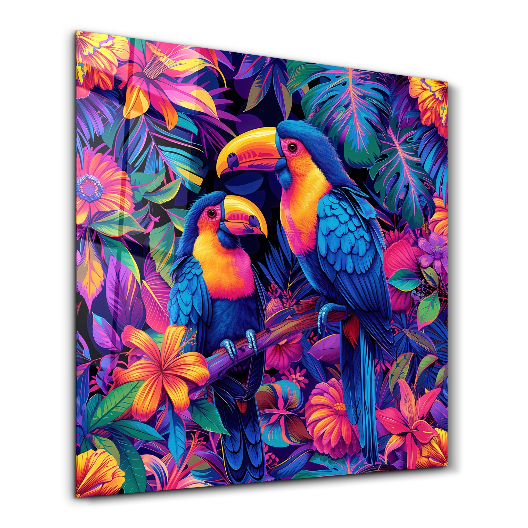 Rainbow Parrots | Glass Wall Art