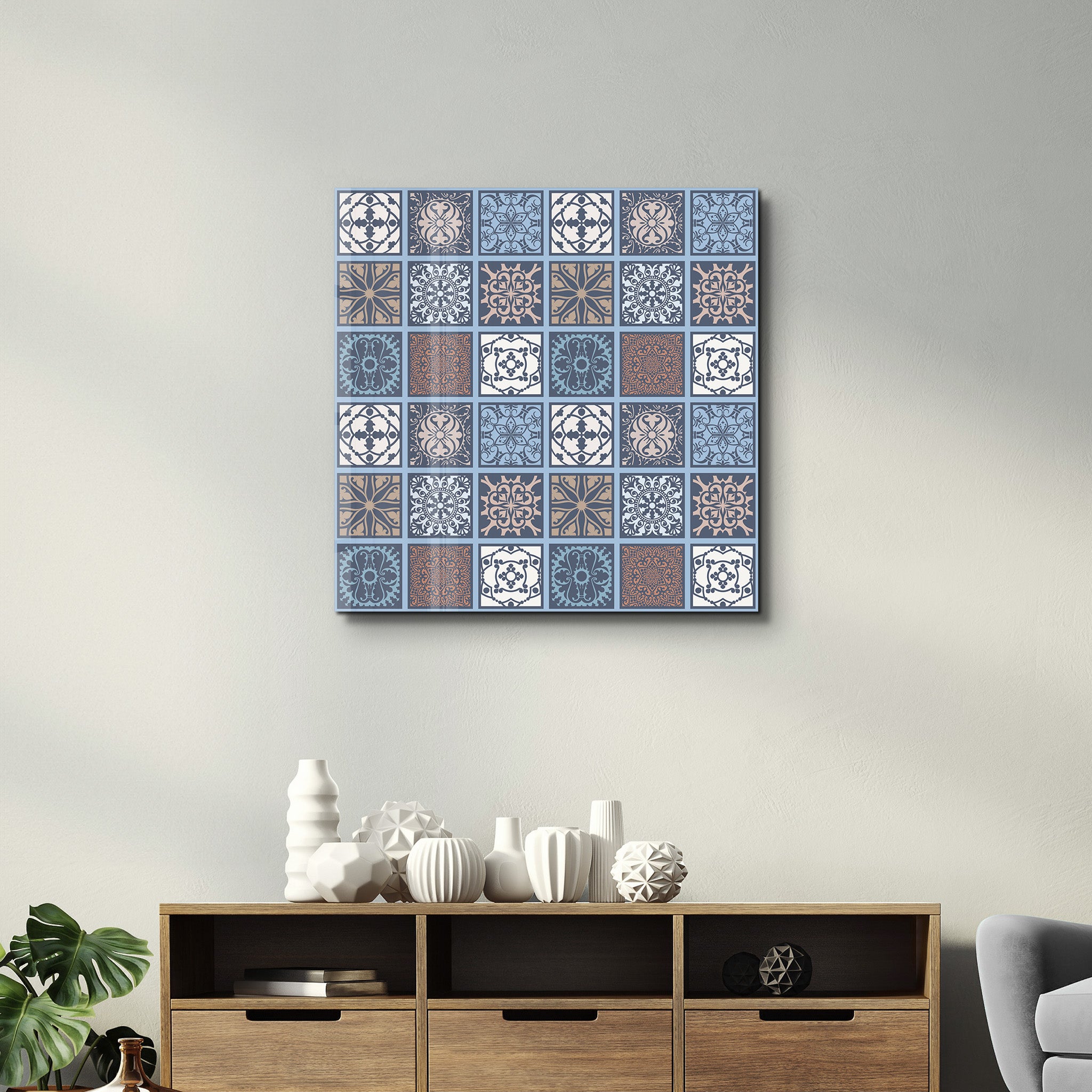 Collection de carreaux de céramique italiens bleu-marron | Art mural en verre