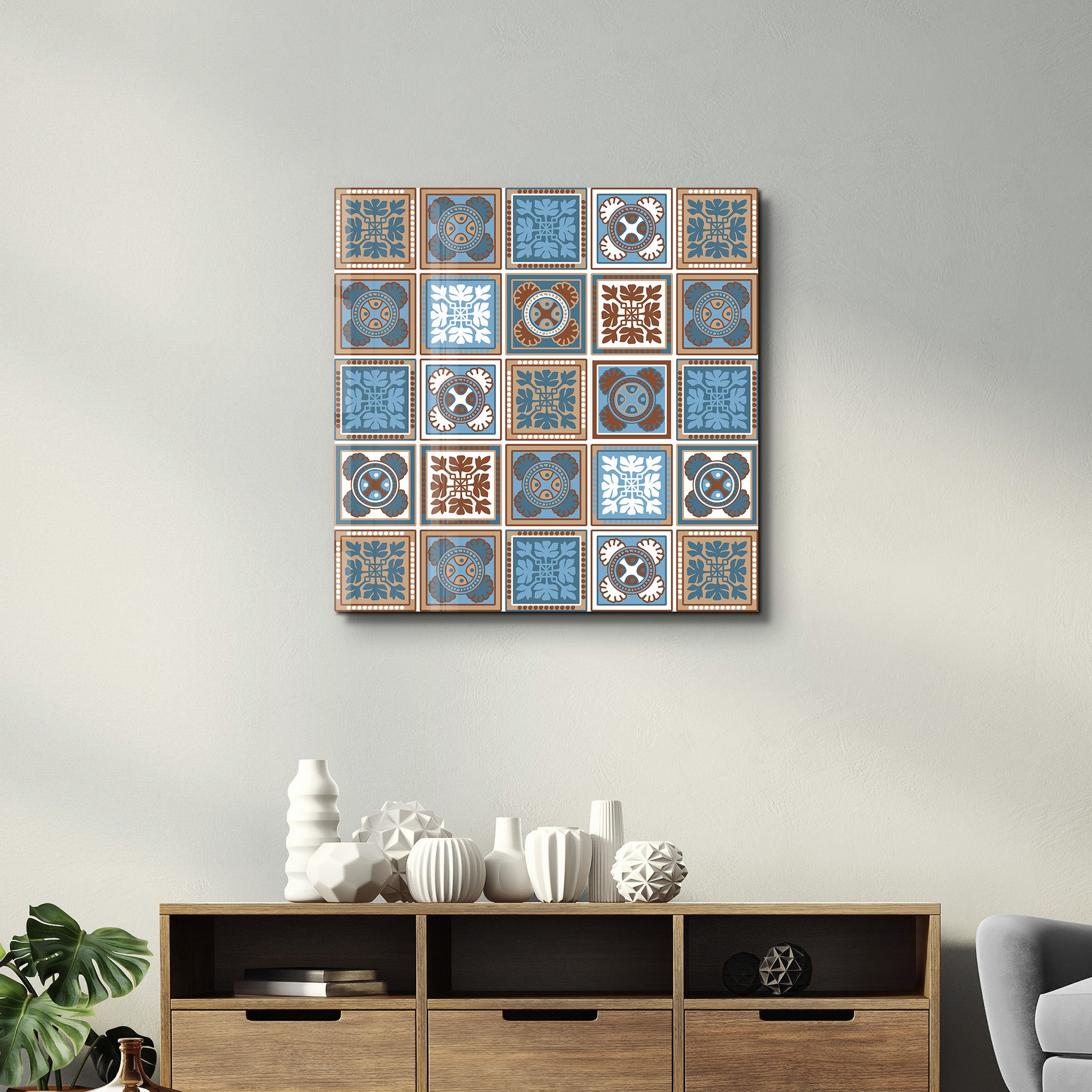 Blue-Light Brown Italian Ceramic Tiles Collection | Glass Wall Art