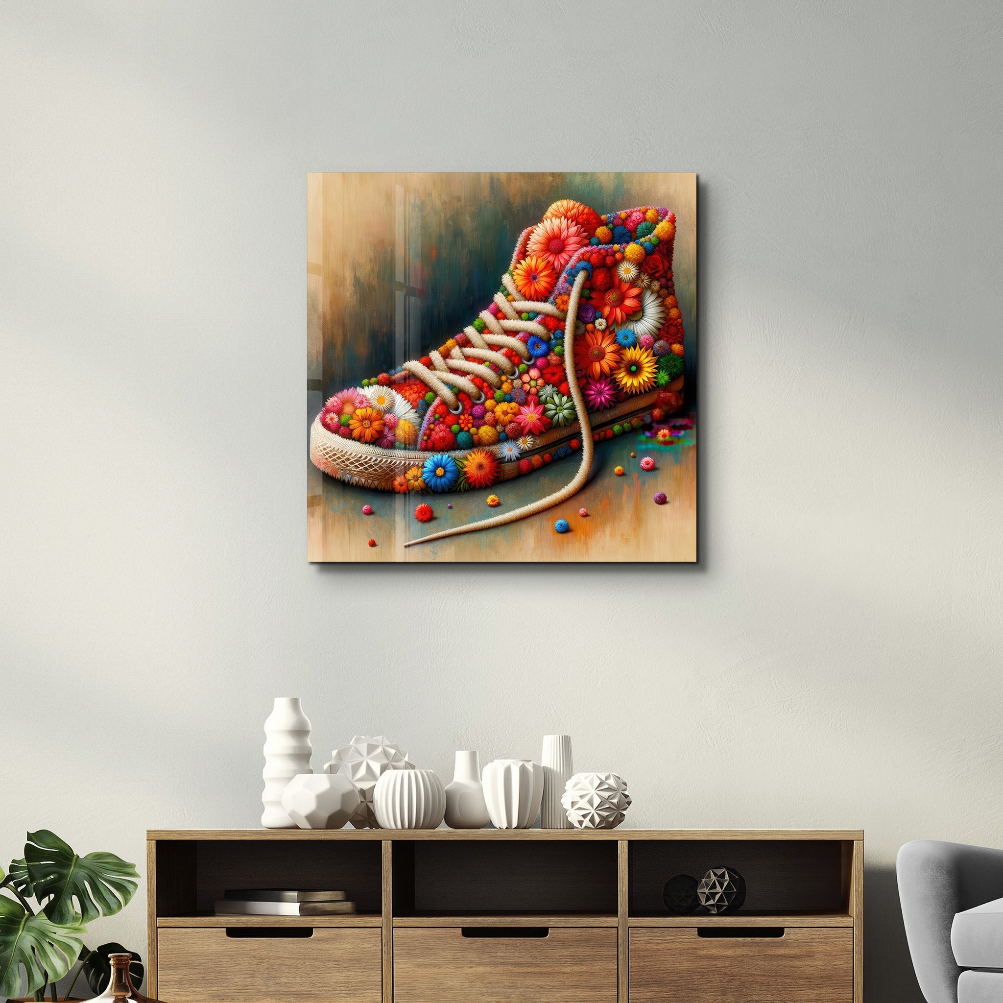 Blumen-Sneaker | <tc>Glasbild</tc>